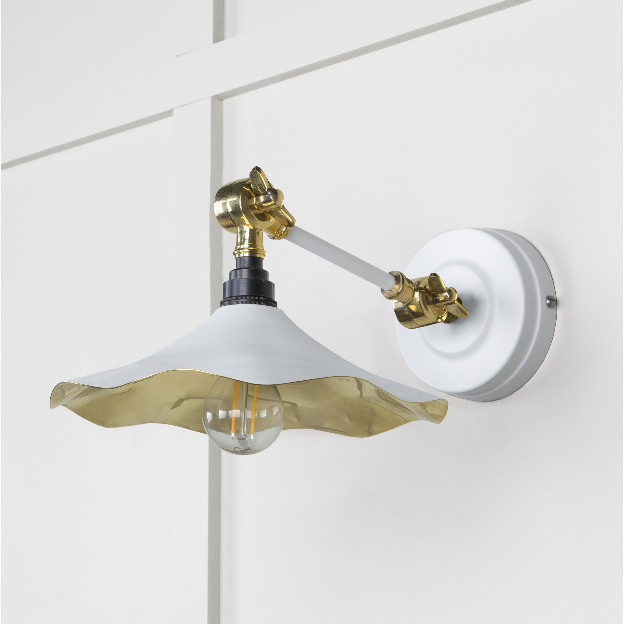 From The Anvil Smooth Brass Flora Wall Light - Flock (Matt White)