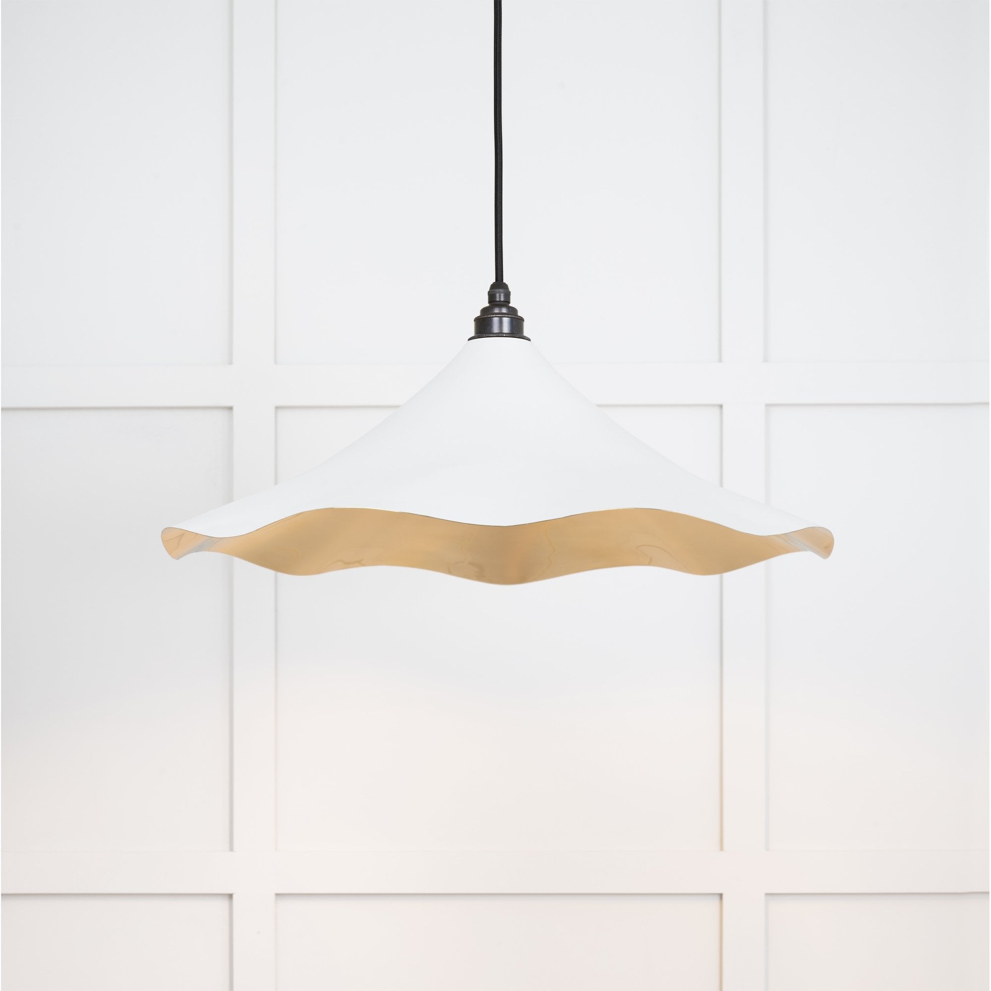 From The Anvil Smooth Brass Flora Pendant - Flock (Matt White)