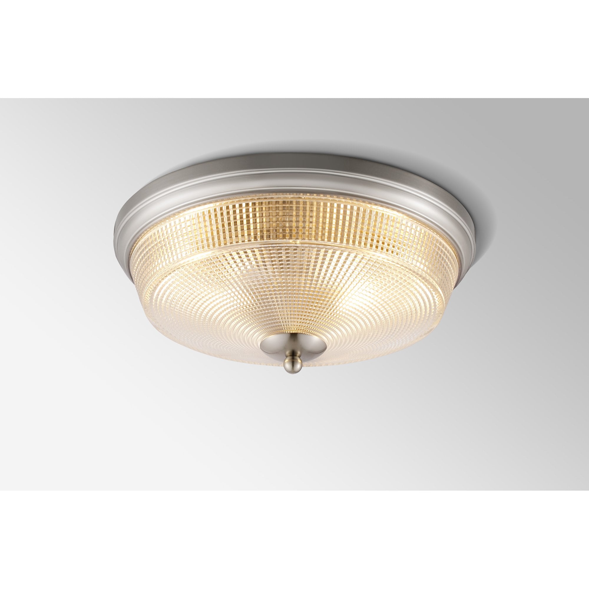 Fabula Antlers 2 Light Flush Light - Satin Nickel & Prismatic Glass - IP44