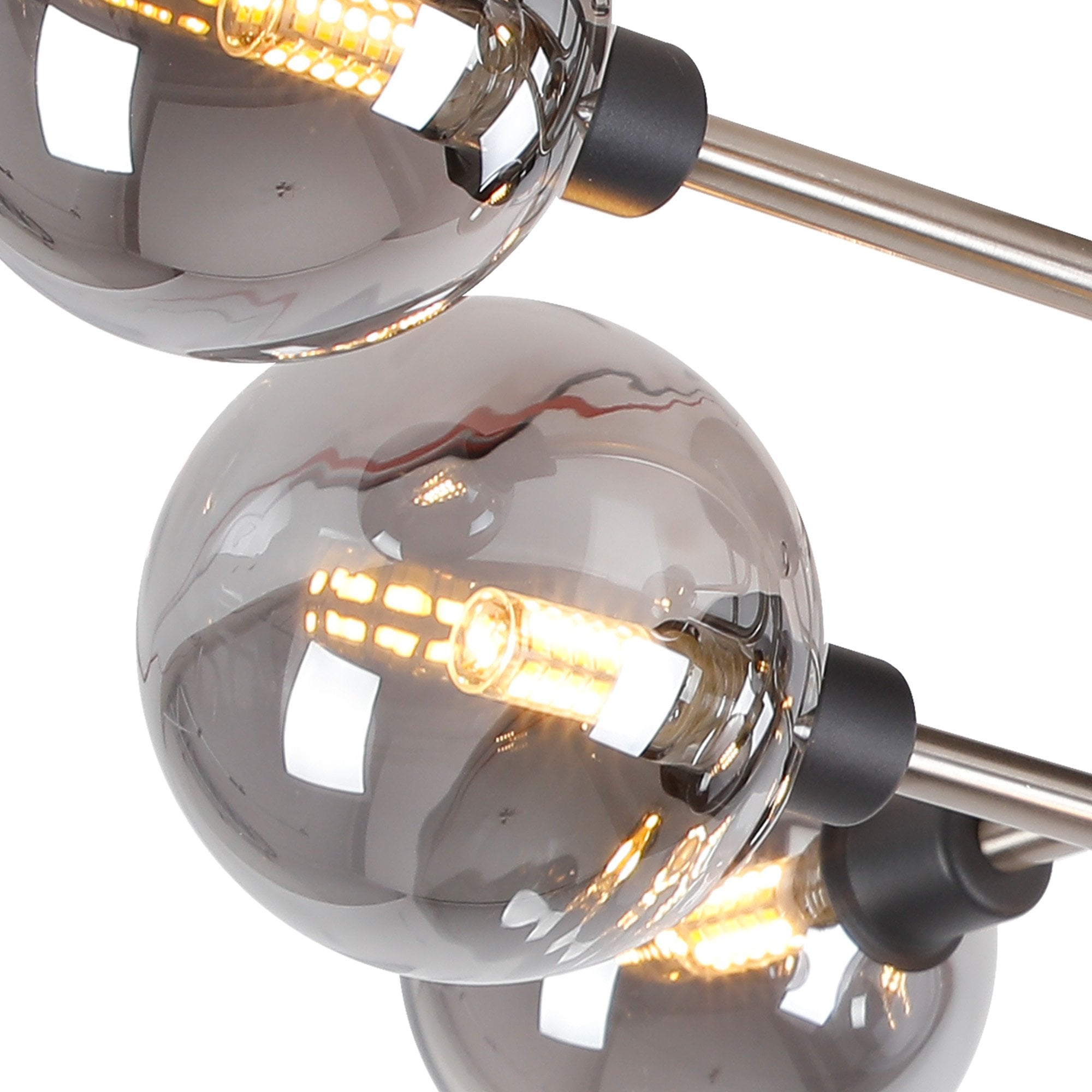 Fabula Appleby 9 Light Flush Light - Graphite, Satin Nickel & Smoke Glass