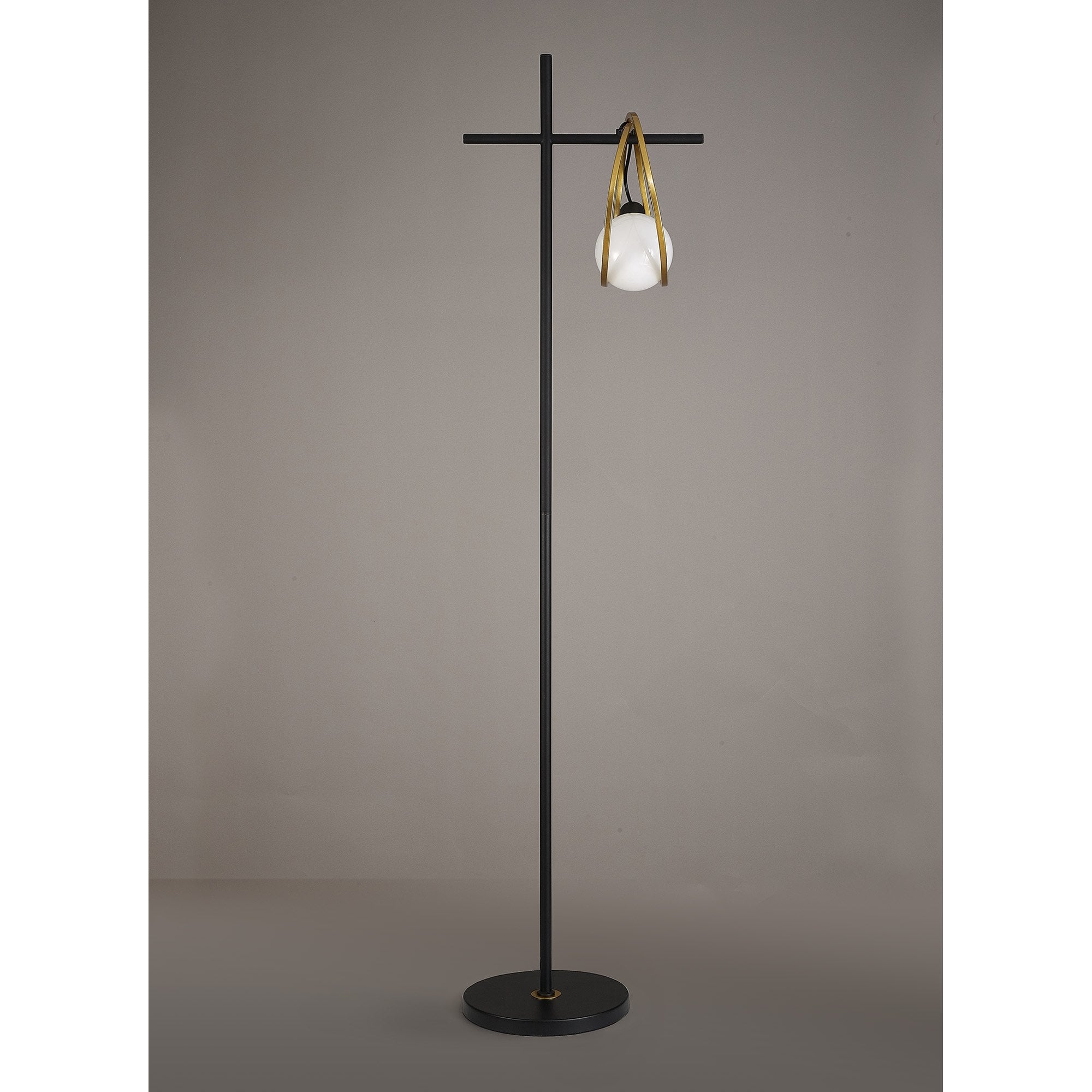 Fabula Bury Double Ring Single Floor Lamp - Matt Black & Painted Gold