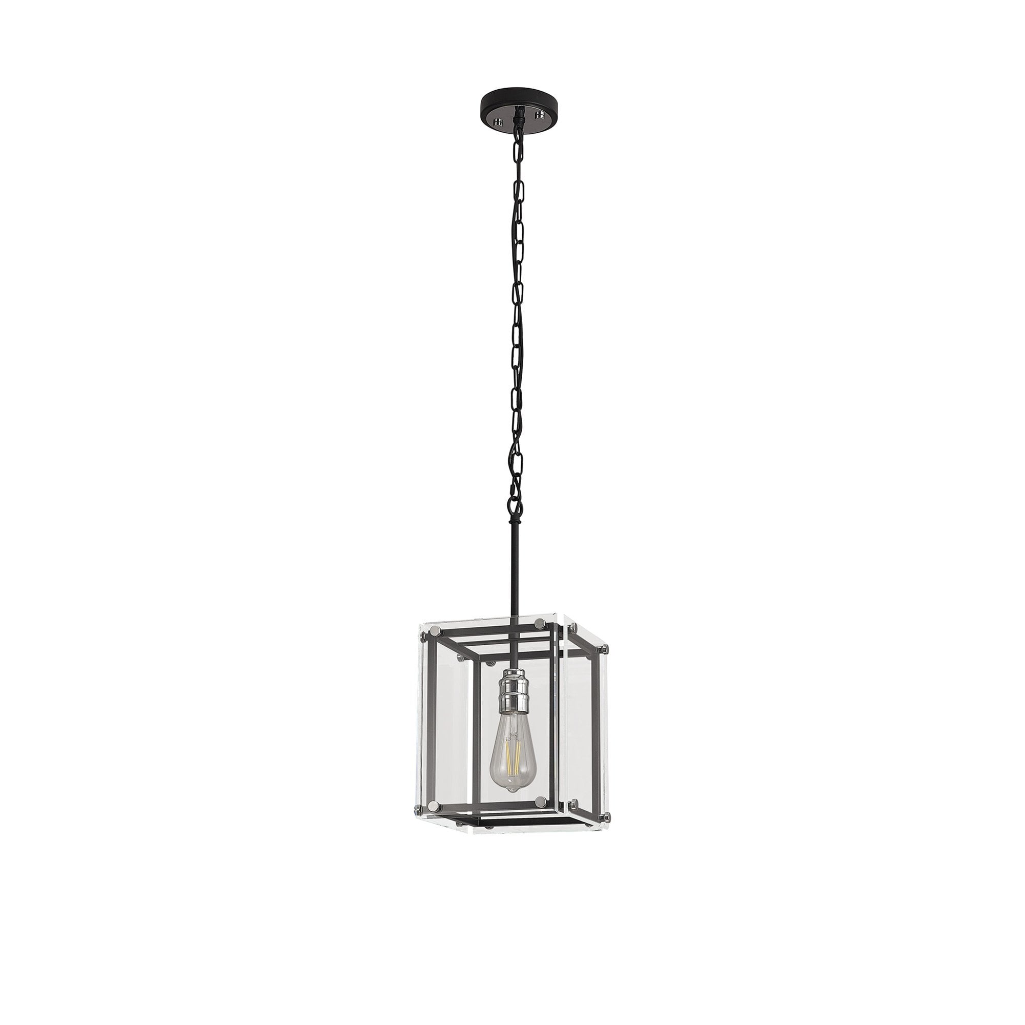 Fabula Cambridge Single Pendant - Matt Black, Chrome & Clear Glass