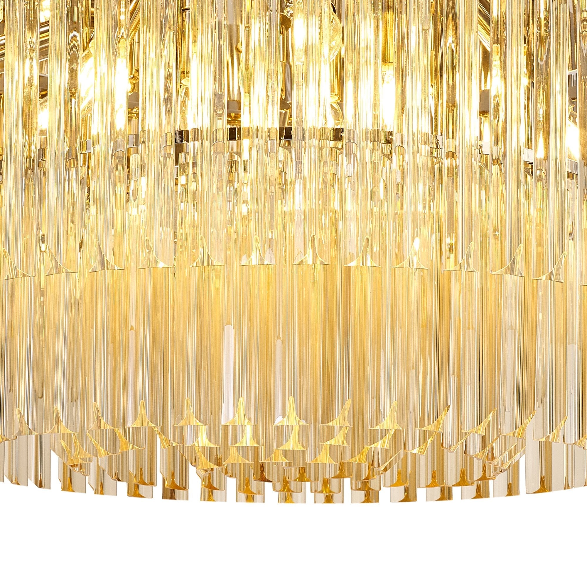 Fabula Cedar 12 Light Flush Light - Polished Nickel & Cognac Sculpted Glass