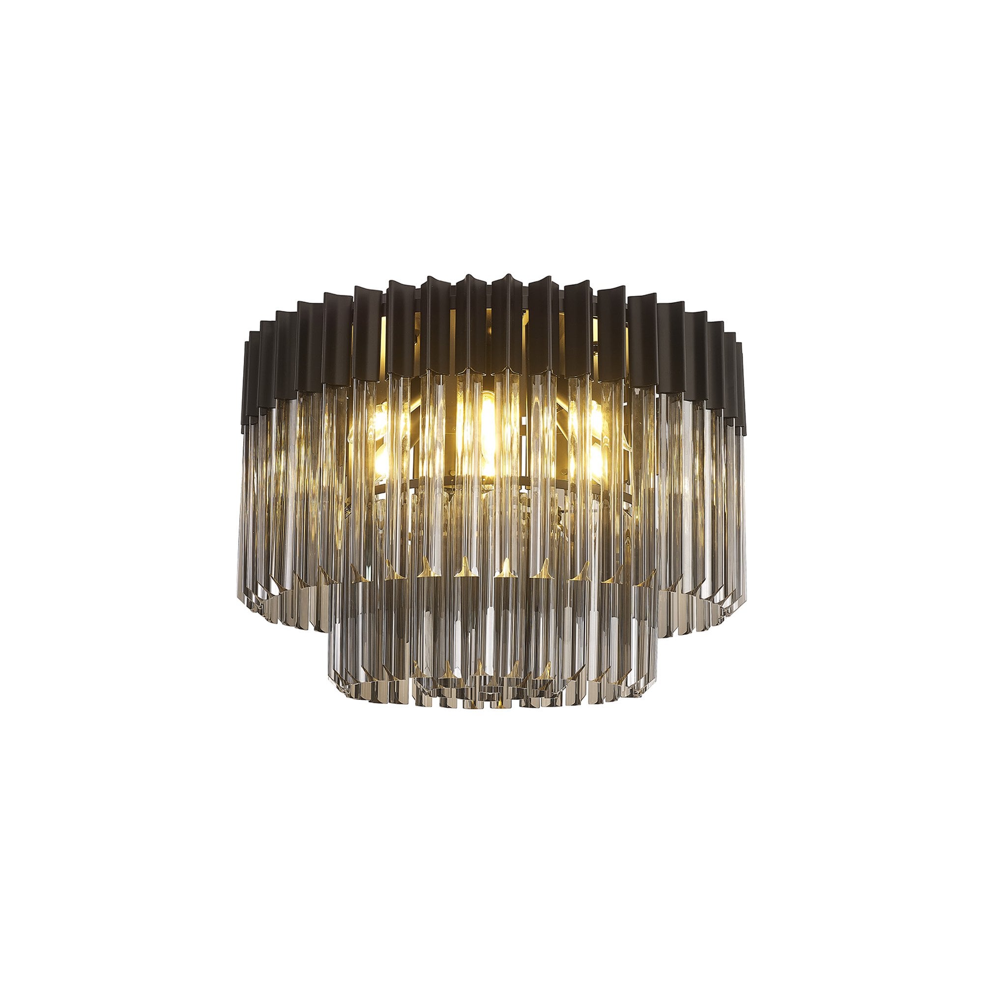 Fabula Cedar 7 Light Flush Light - Matt Black & Smoke Sculpted Glass