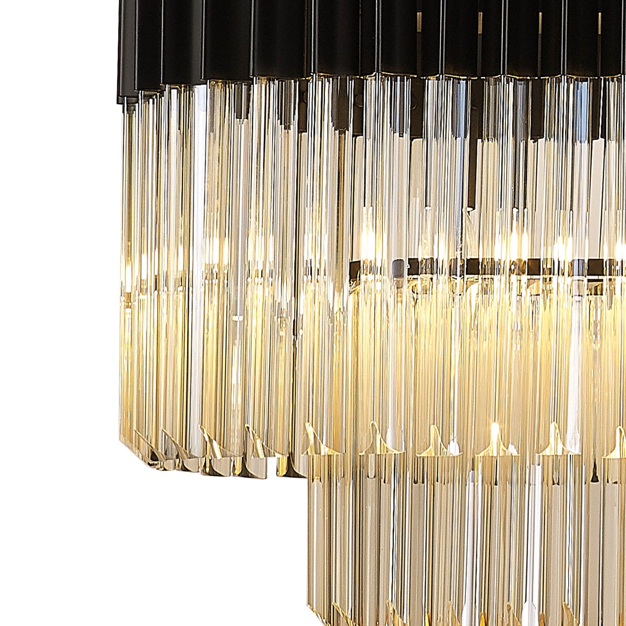 Fabula Cedar 7 Light Rectangular Pendant - Matt Black & Cognac Sculpted Glass