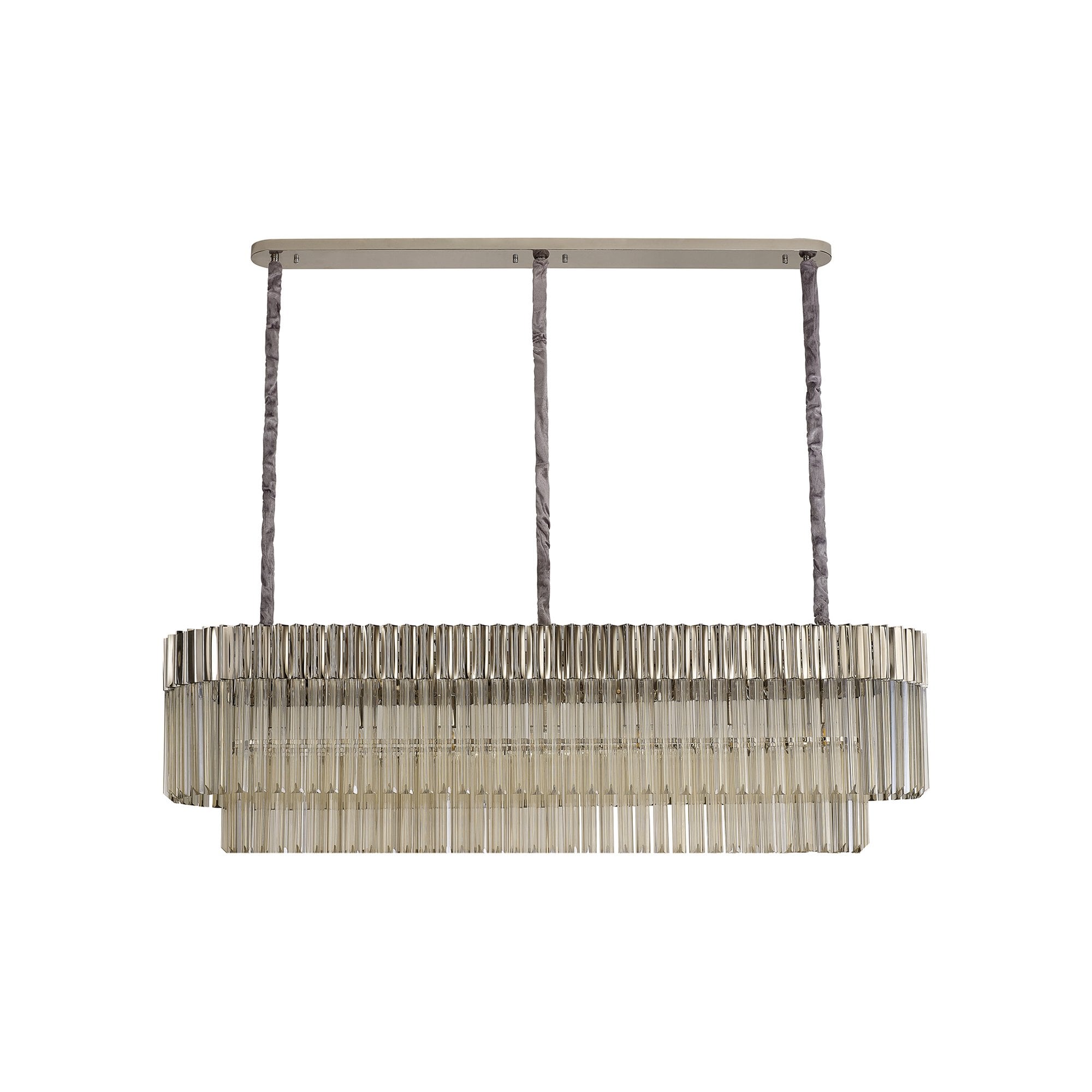 Fabula Cedar 7 Light Rectangular Pendant - Polished Nickel & Cognac Sculpted Glass