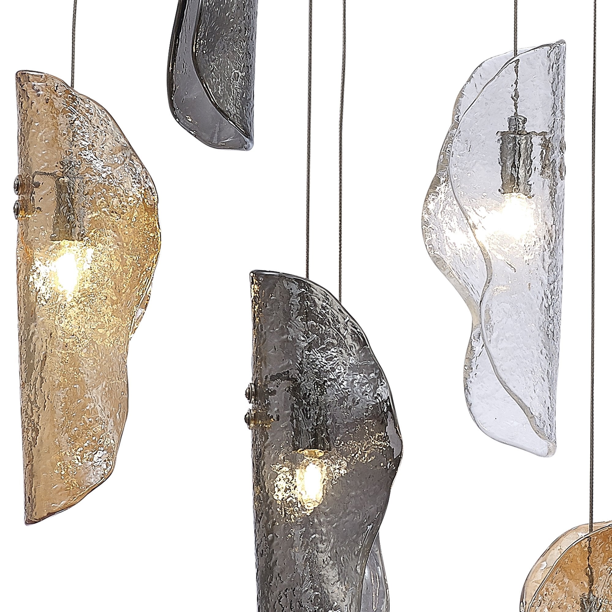 Fabula Chandos 6 Light Pendant - Polished Chrome, Clear, Amber & Smoked Glass