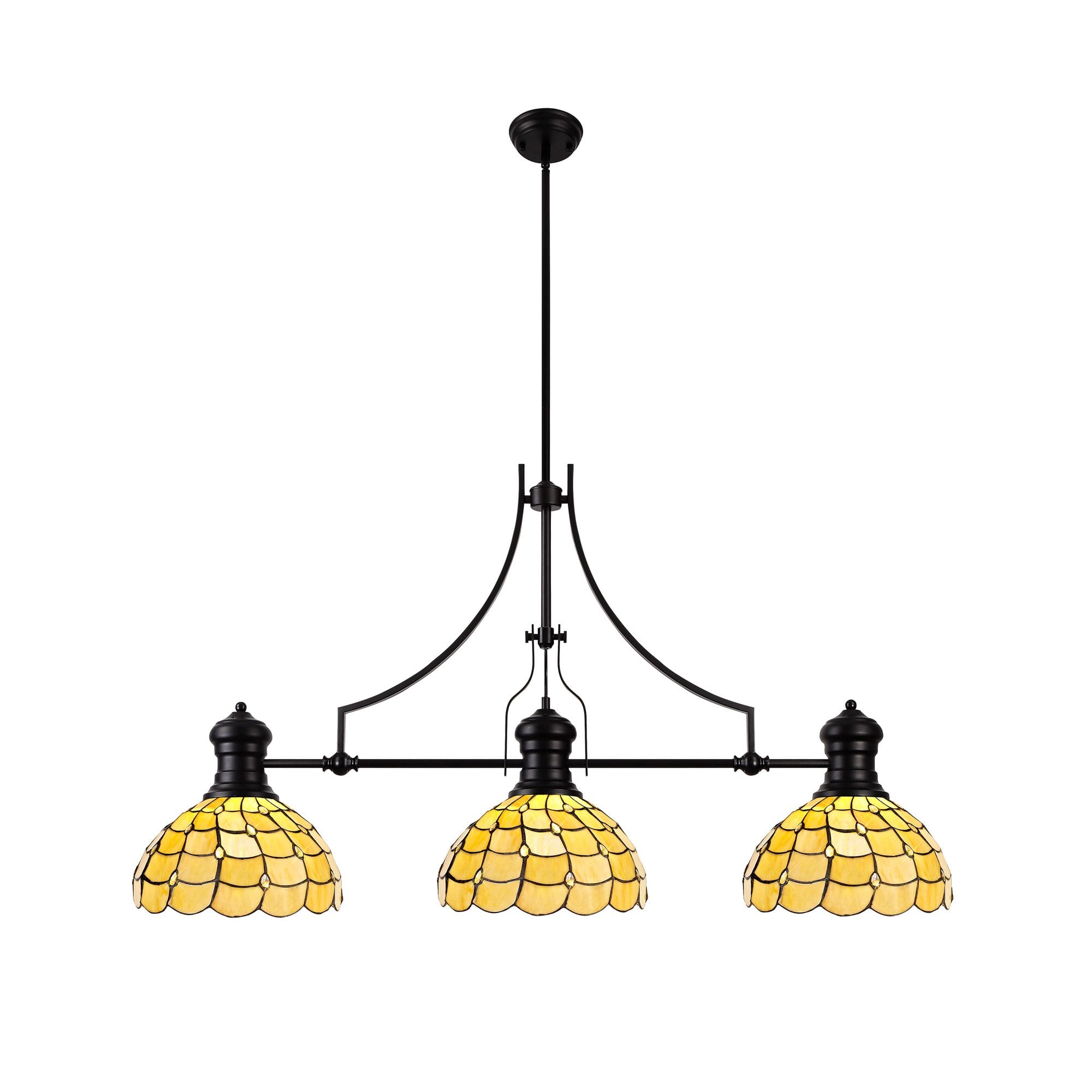 Fabula Crescent 3 Light Linear Pendant - 30cm Tiffany Shade - Matt Black & Beige