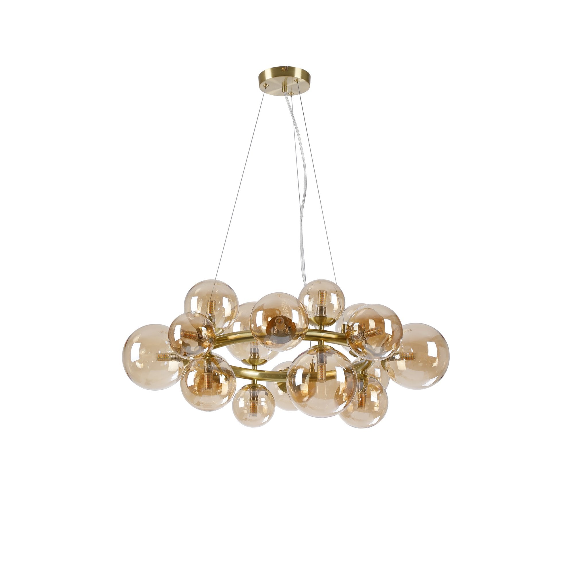 Fabula Deacon 16 Light Circular Pendant - Satin Gold & Amber Plated Glass