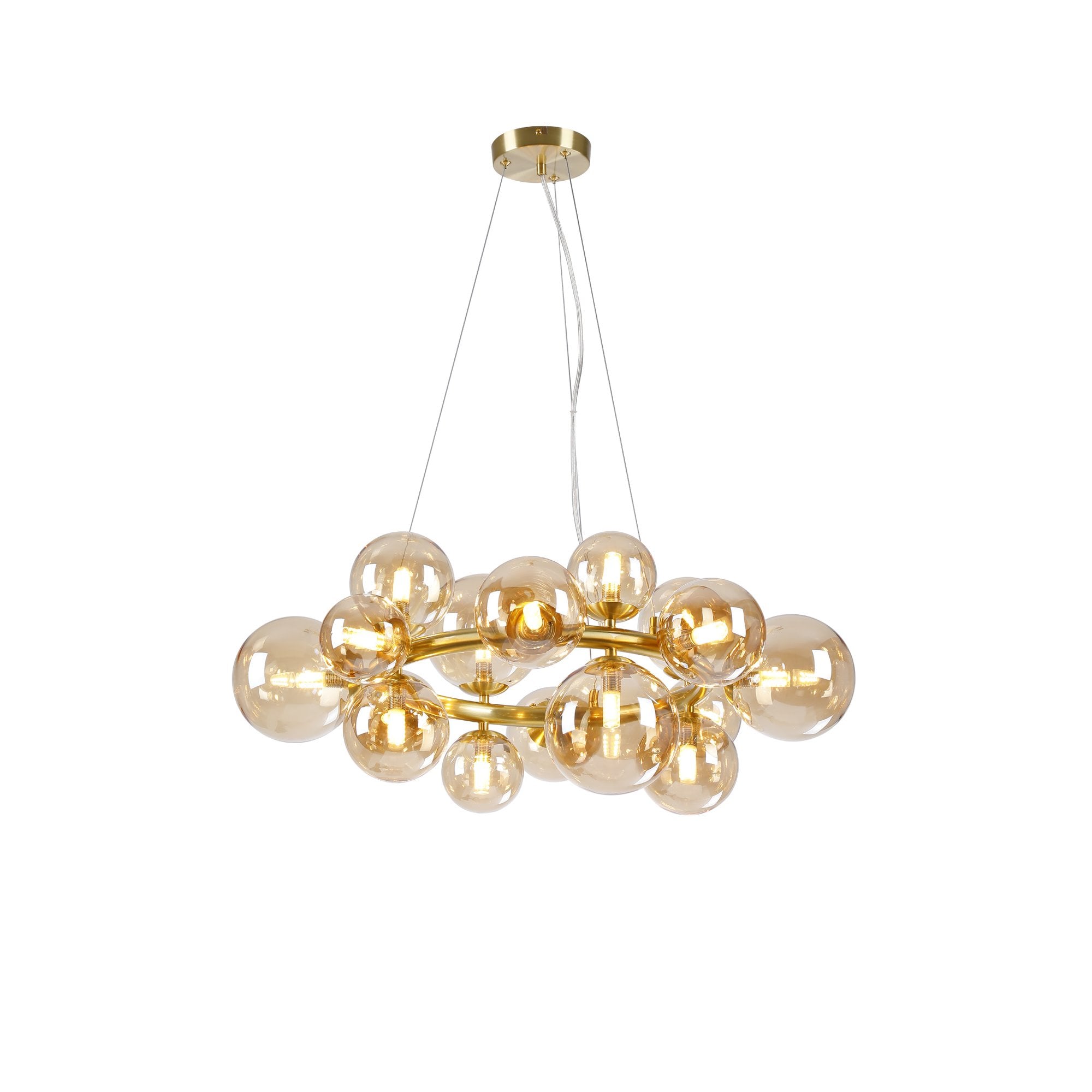 Fabula Deacon 16 Light Circular Pendant - Satin Gold & Amber Plated Glass