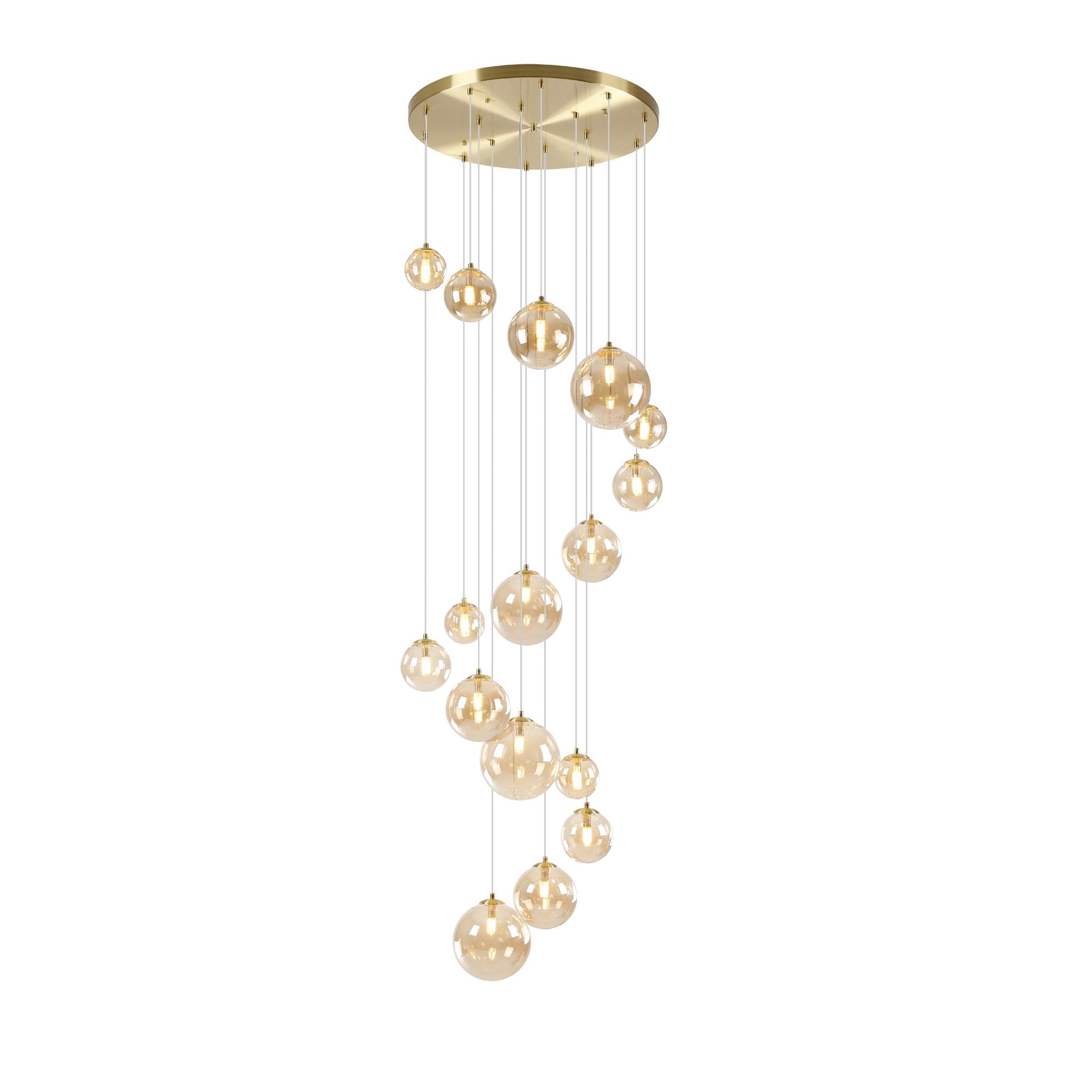 Fabula Deacon 16 Light Pendant - Satin Gold & Amber Plated Glass