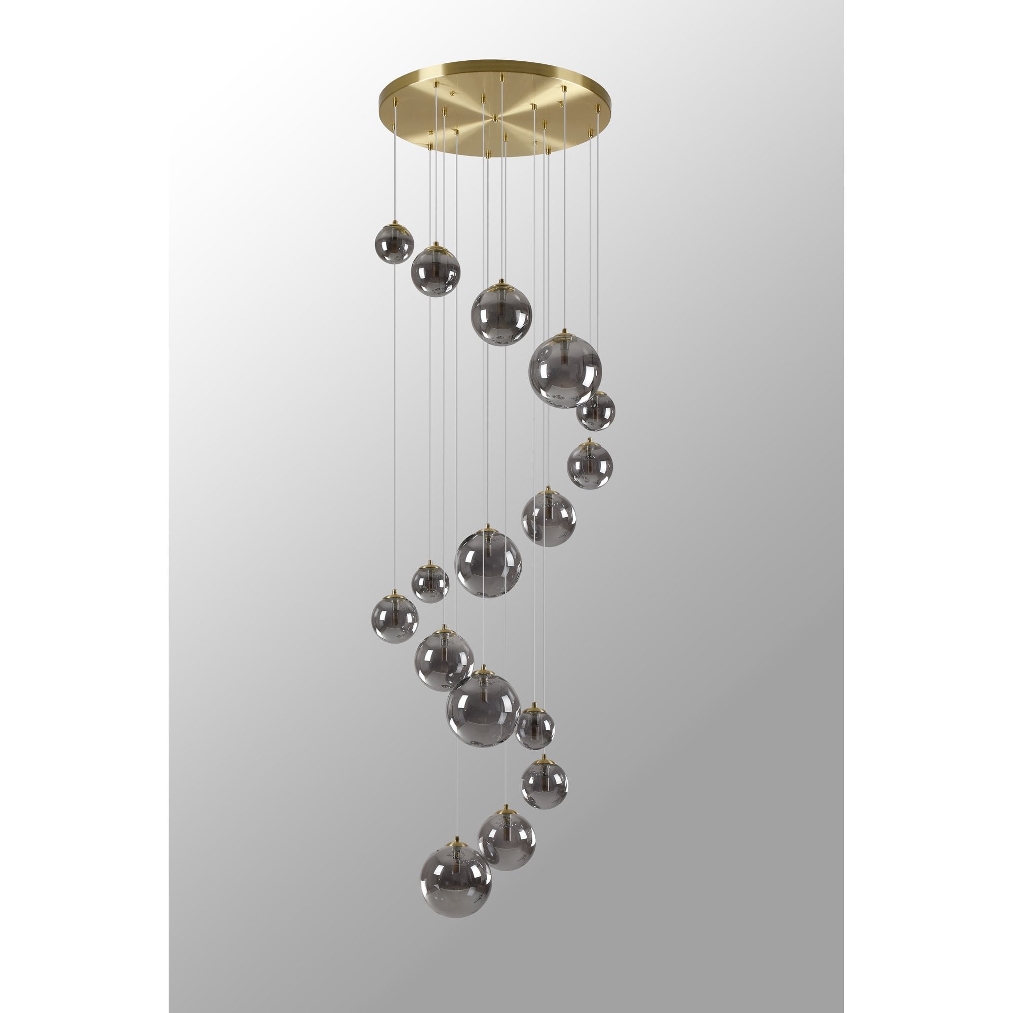Fabula Deacon 16 Light Pendant - Satin Gold & Smoke Plated Glass