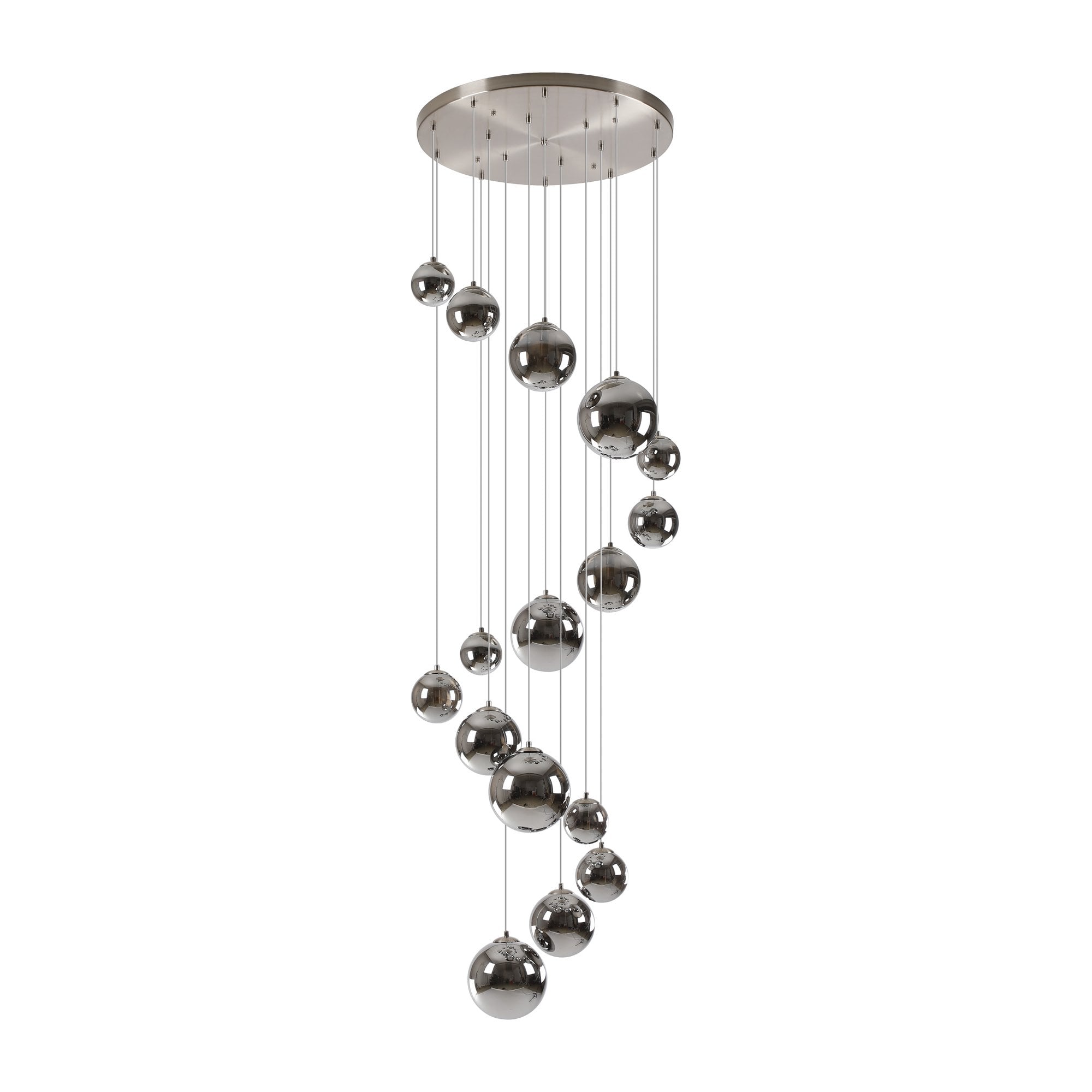 Fabula Deacon 16 Light Pendant - Satin Nickel & Chrome Plated Glass