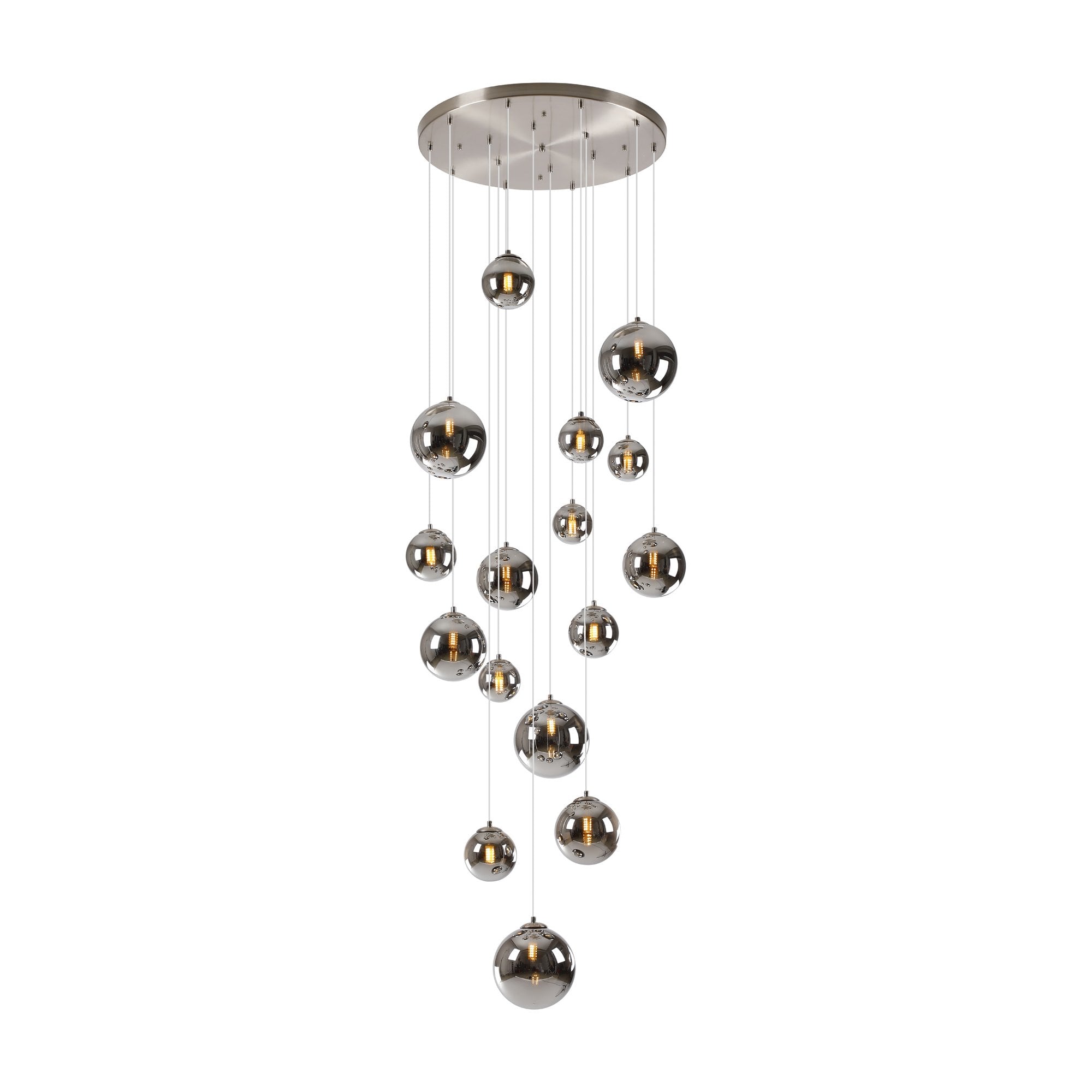 Fabula Deacon 16 Light Pendant - Satin Nickel & Chrome Plated Glass