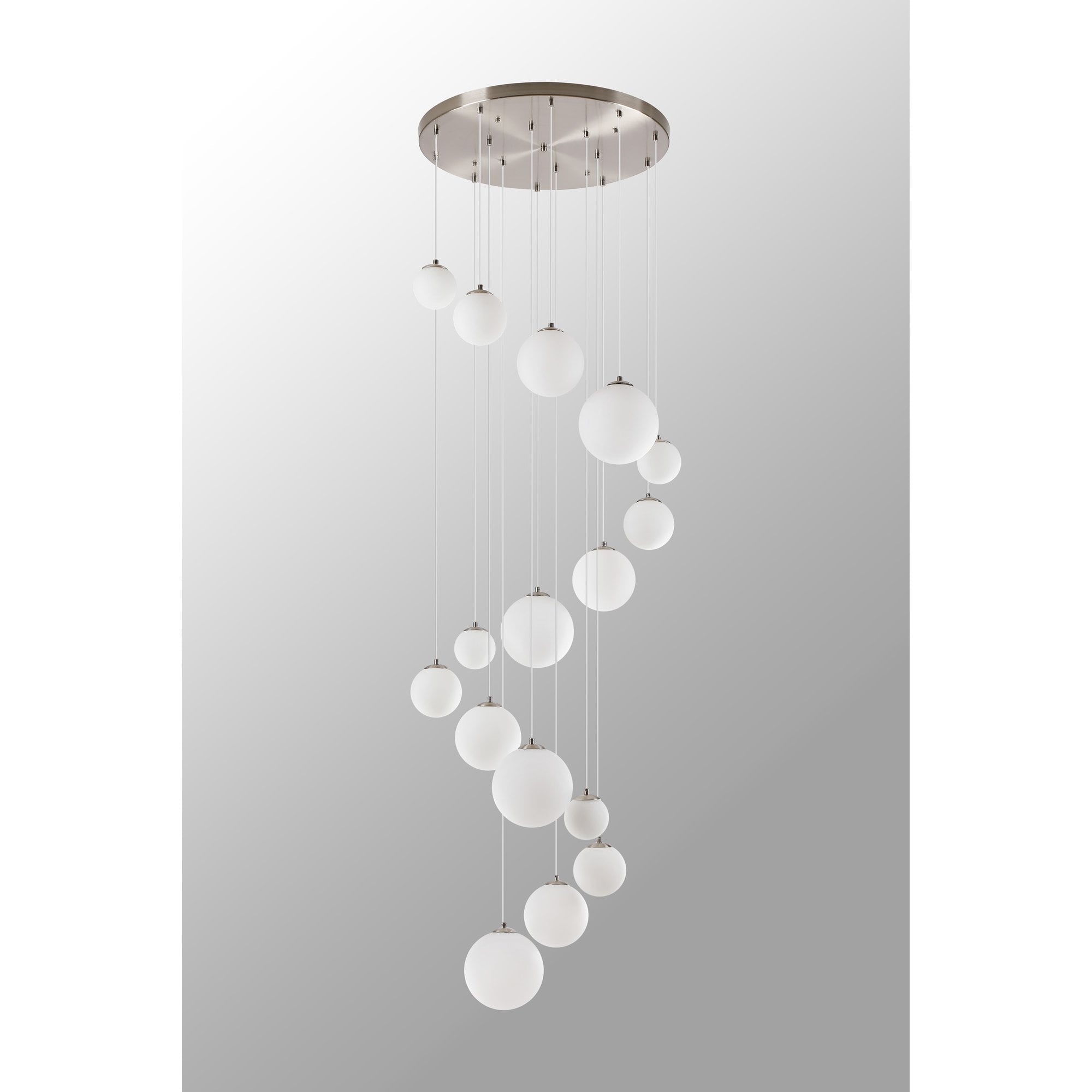 Fabula Deacon 16 Light Pendant - Satin Nickel & Opal Glass