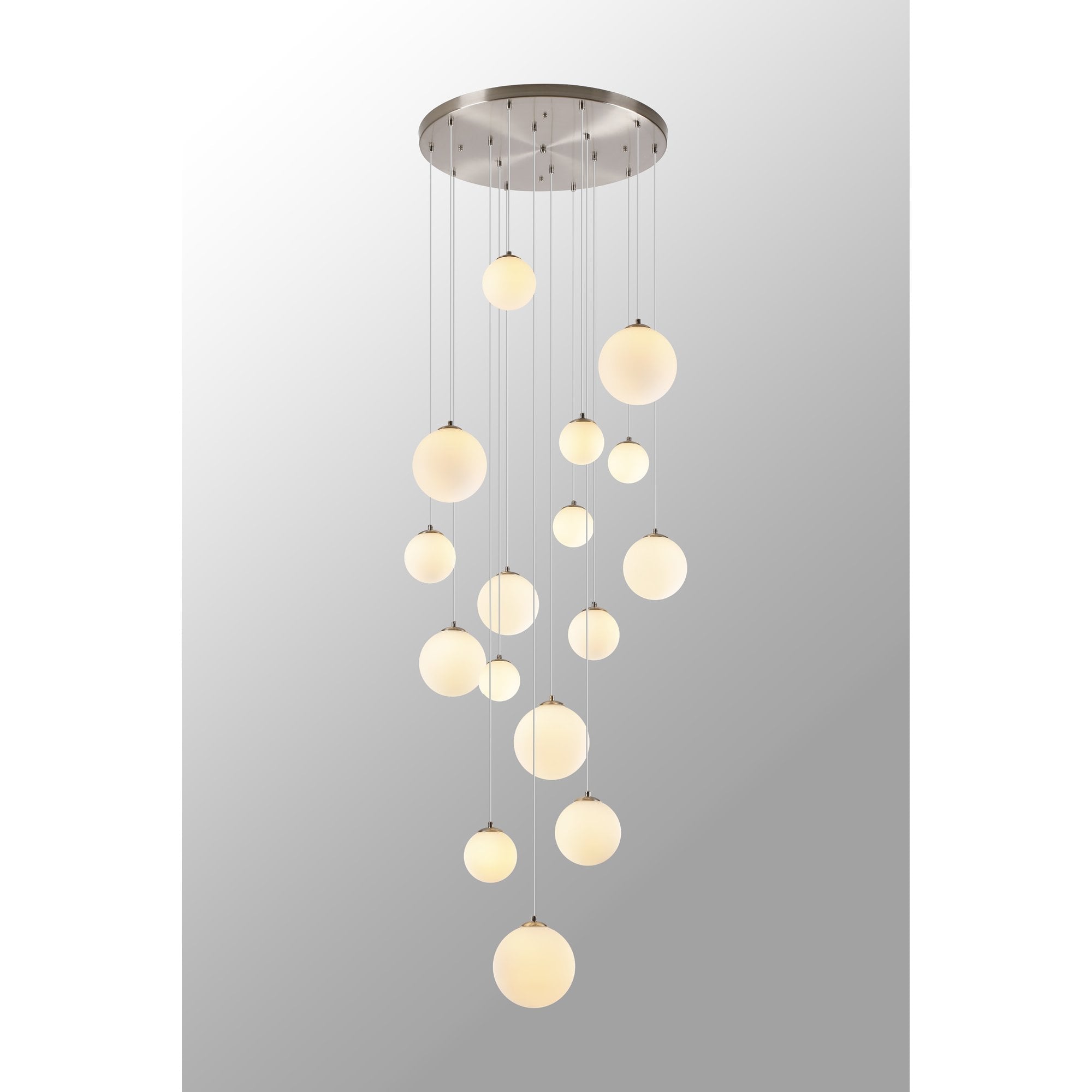 Fabula Deacon 16 Light Pendant - Satin Nickel & Opal Glass
