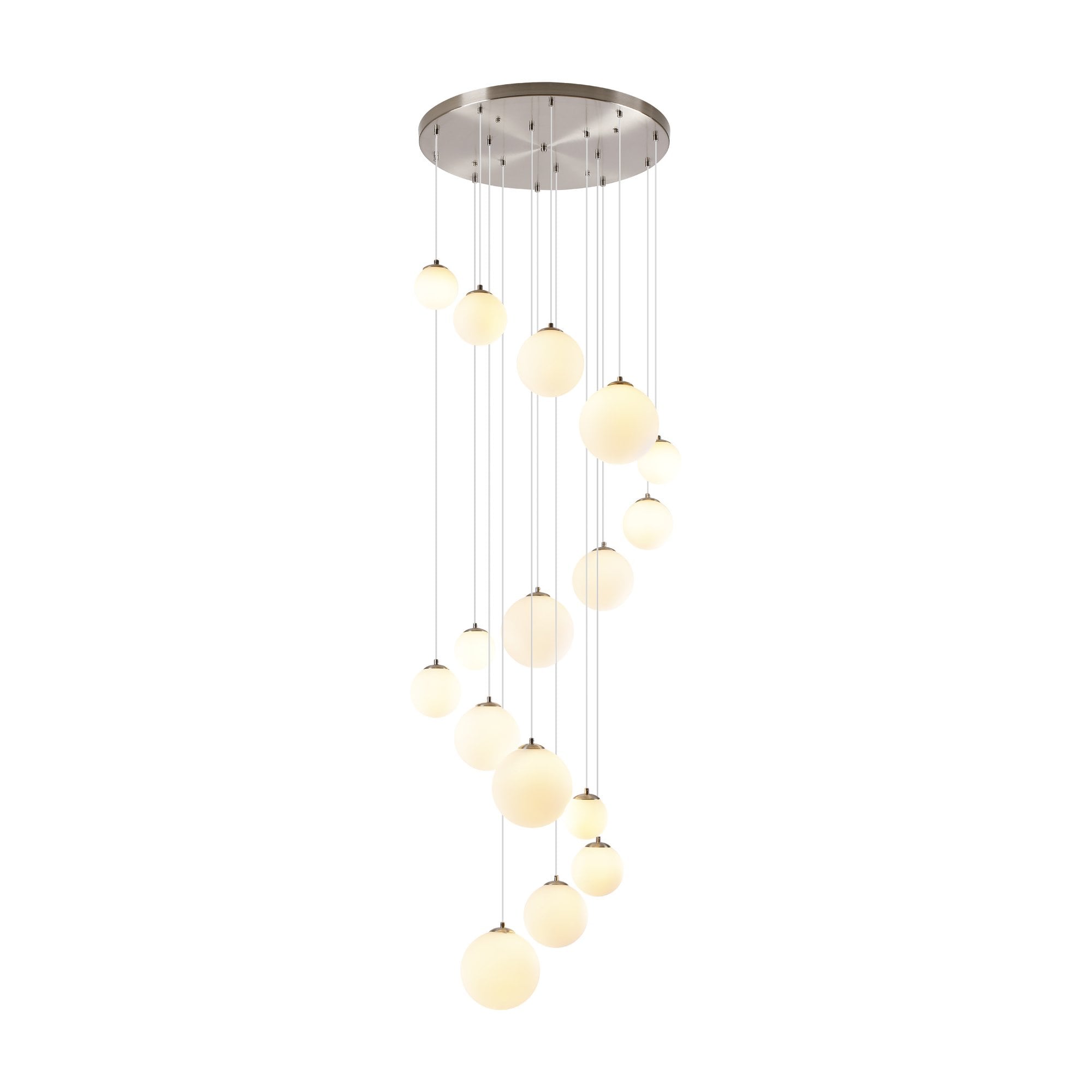 Fabula Deacon 16 Light Pendant - Satin Nickel & Opal Glass