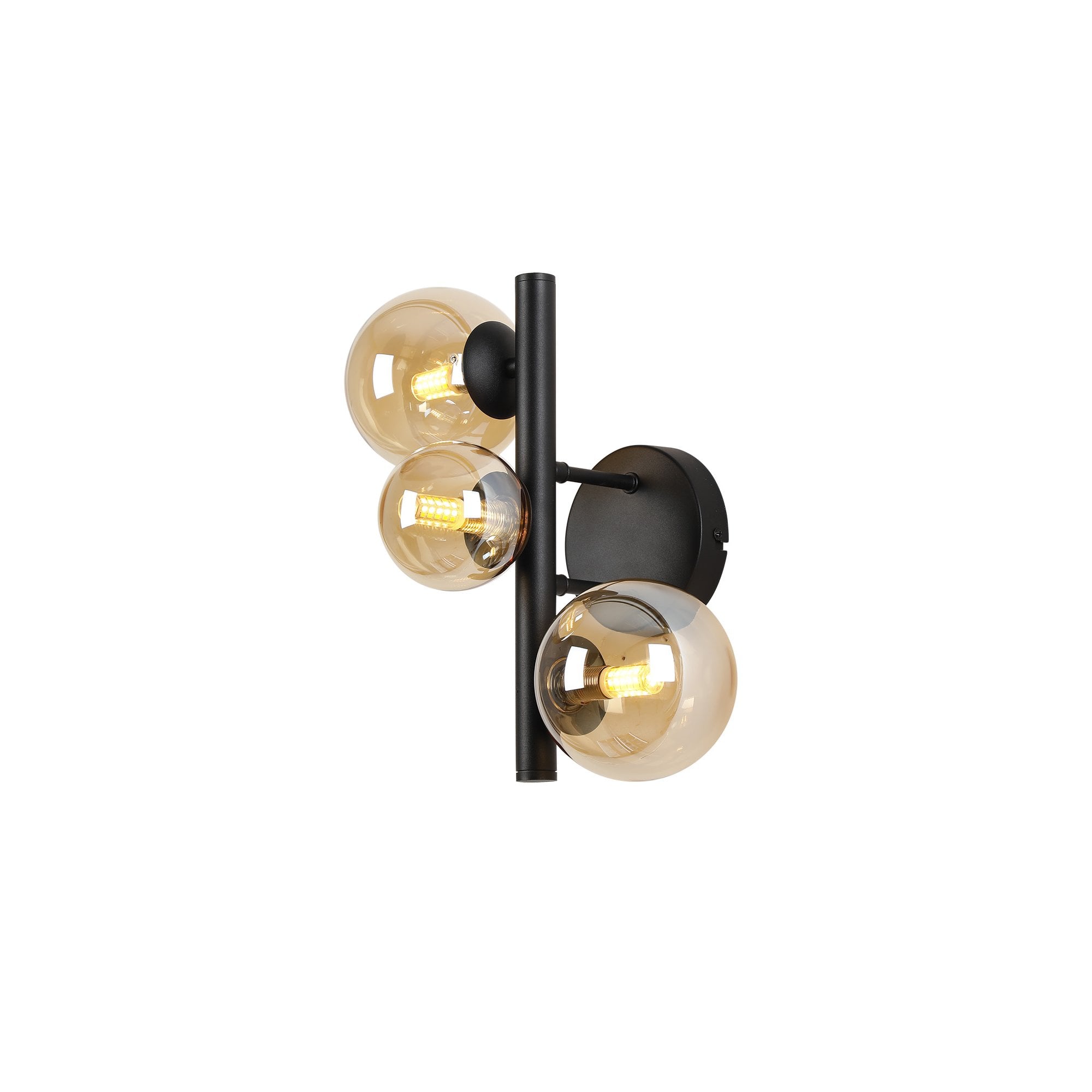 Fabula Deacon 3 Light Wall Lamp - Satin Black & Amber Plated Glass