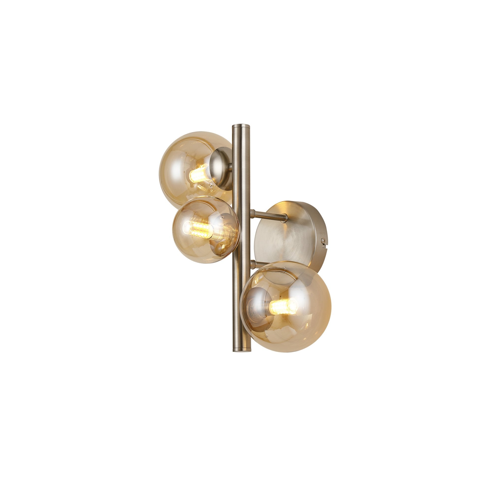 Fabula Deacon 3 Light Wall Lamp - Satin Nickel & Amber Plated Glass