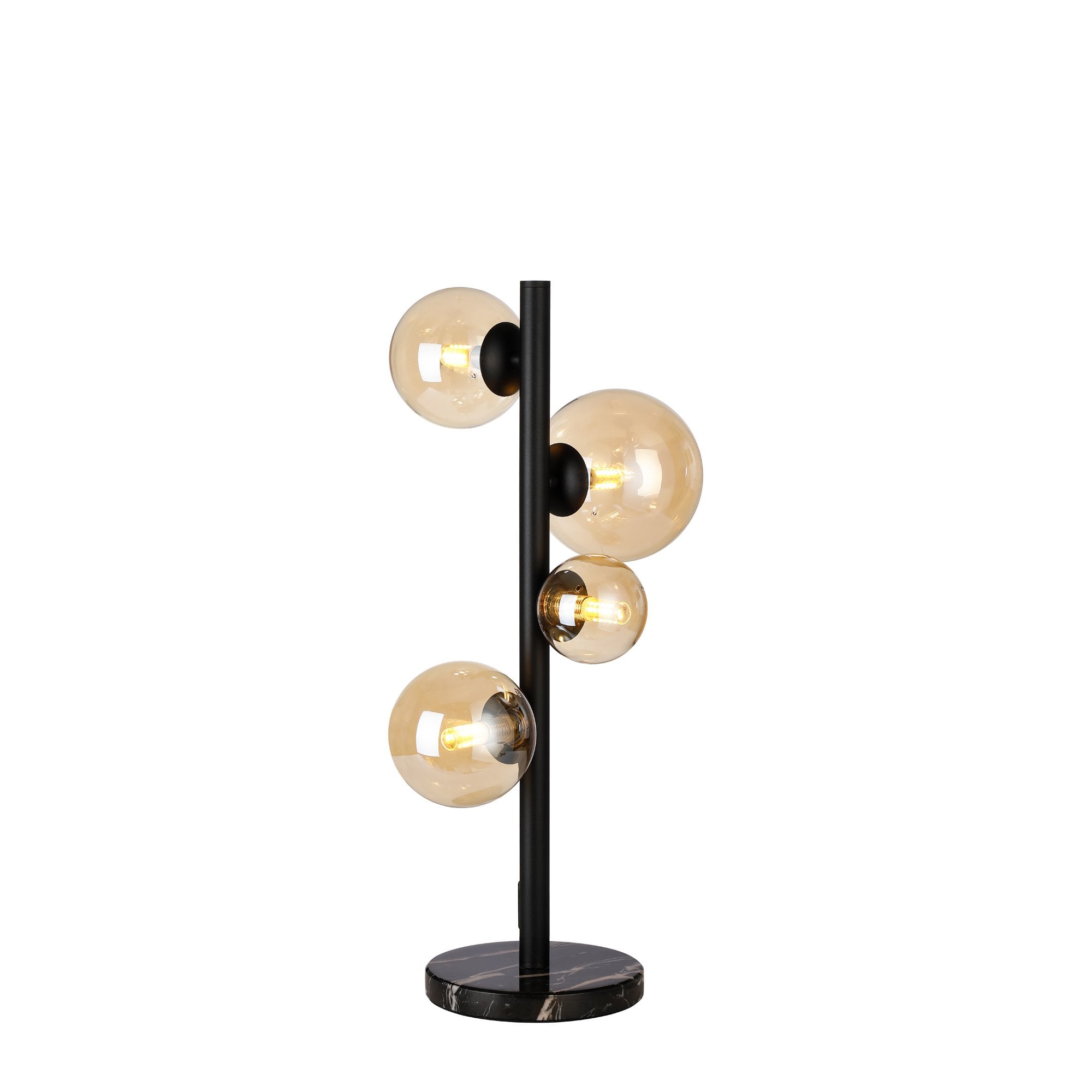 Fabula Deacon 4 Light Table Lamp - Satin Black & Amber Plated Glass