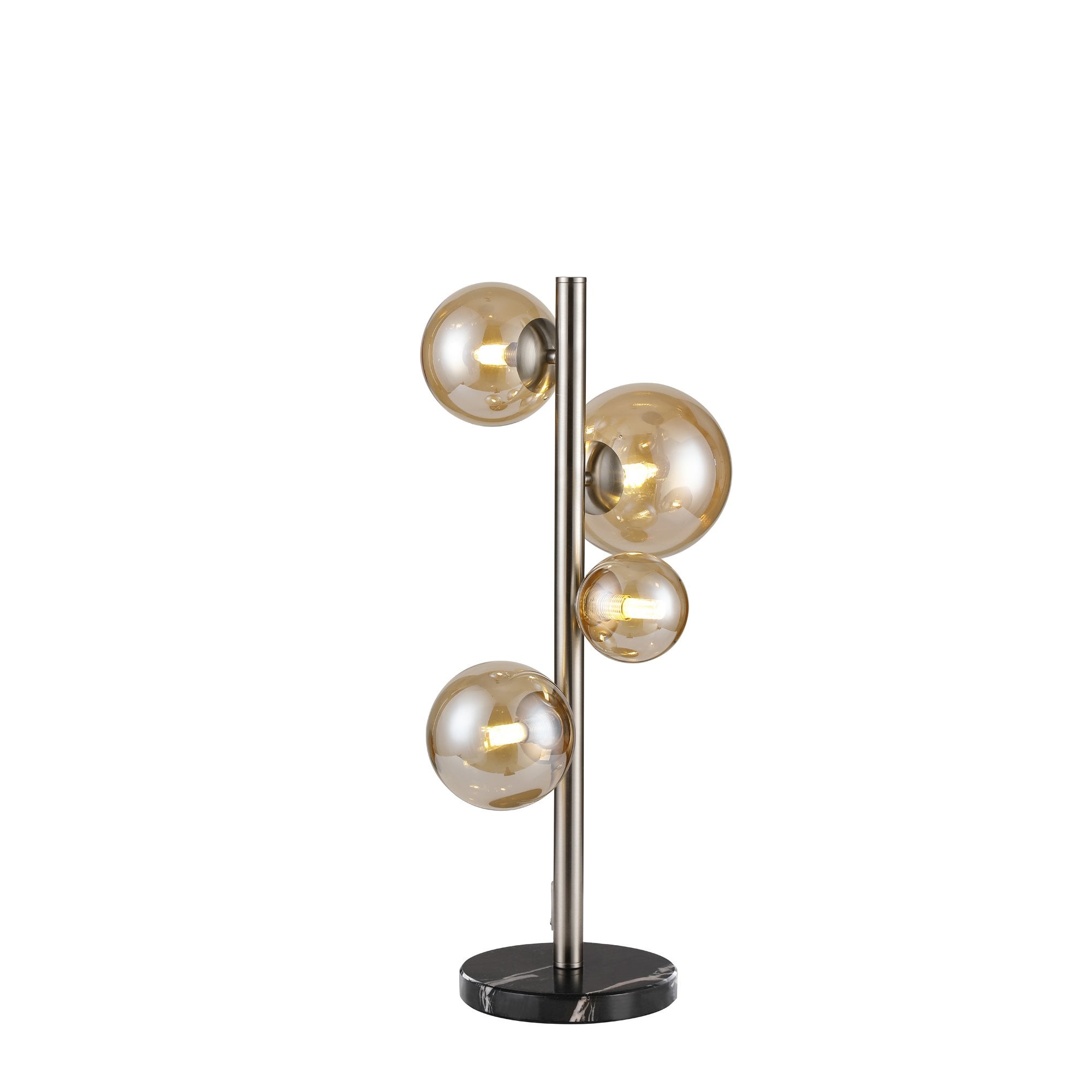 Fabula Deacon 4 Light Table Lamp - Satin Nickel & Amber Plated Glass