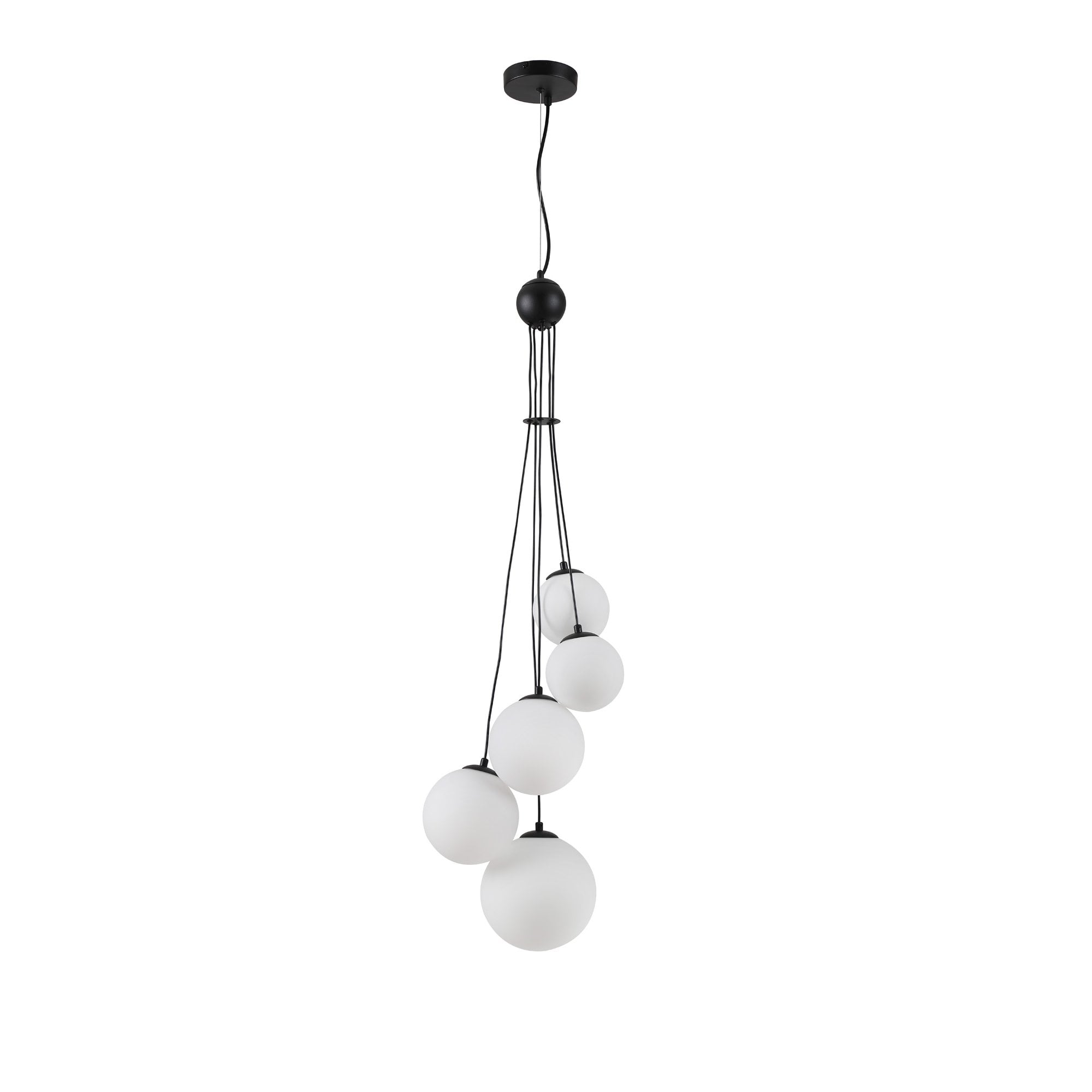 Fabula Deacon 5 Light Pendant - Satin Black & Opal Glass