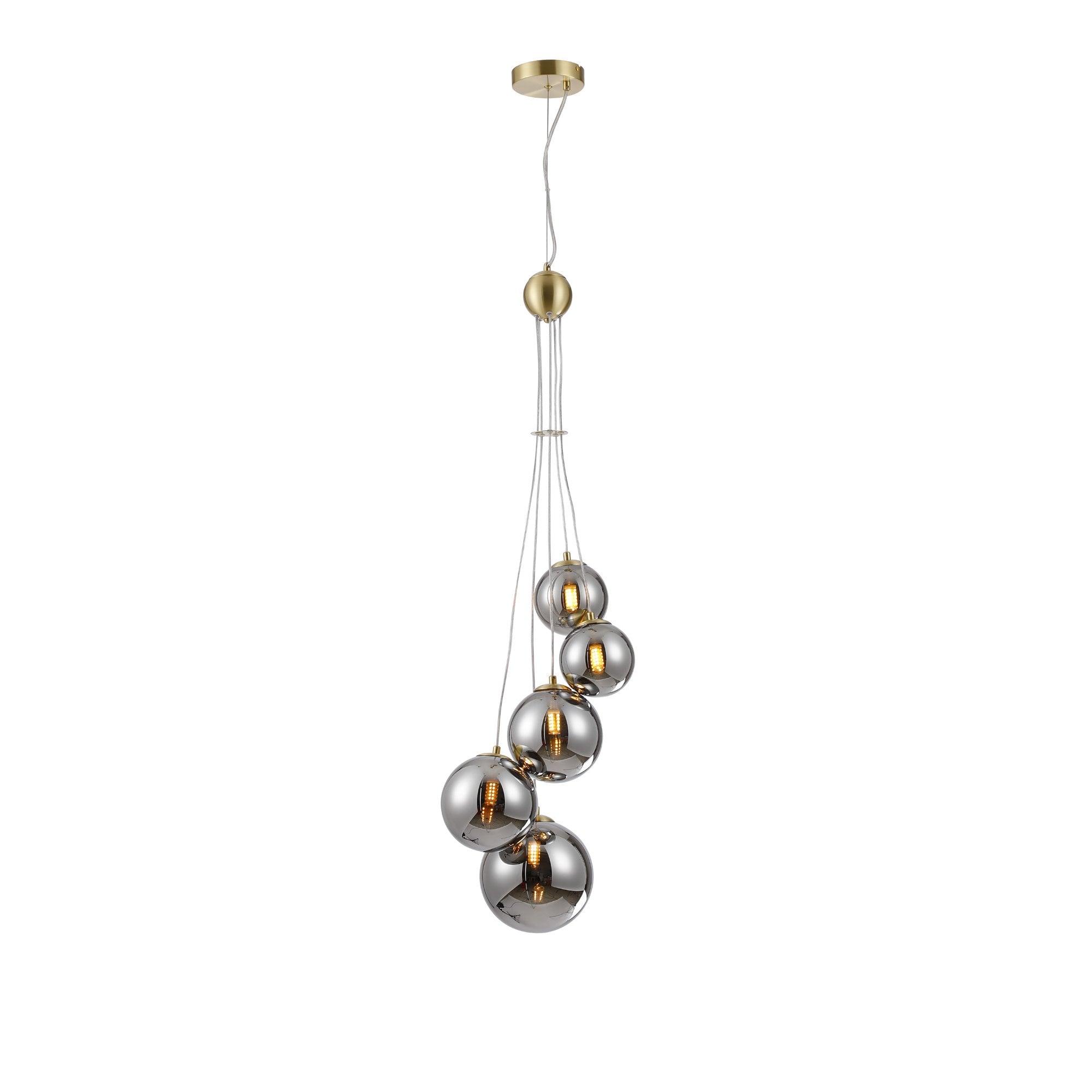 Fabula Deacon 5 Light Pendant - Satin Gold & Chrome Plated Glass