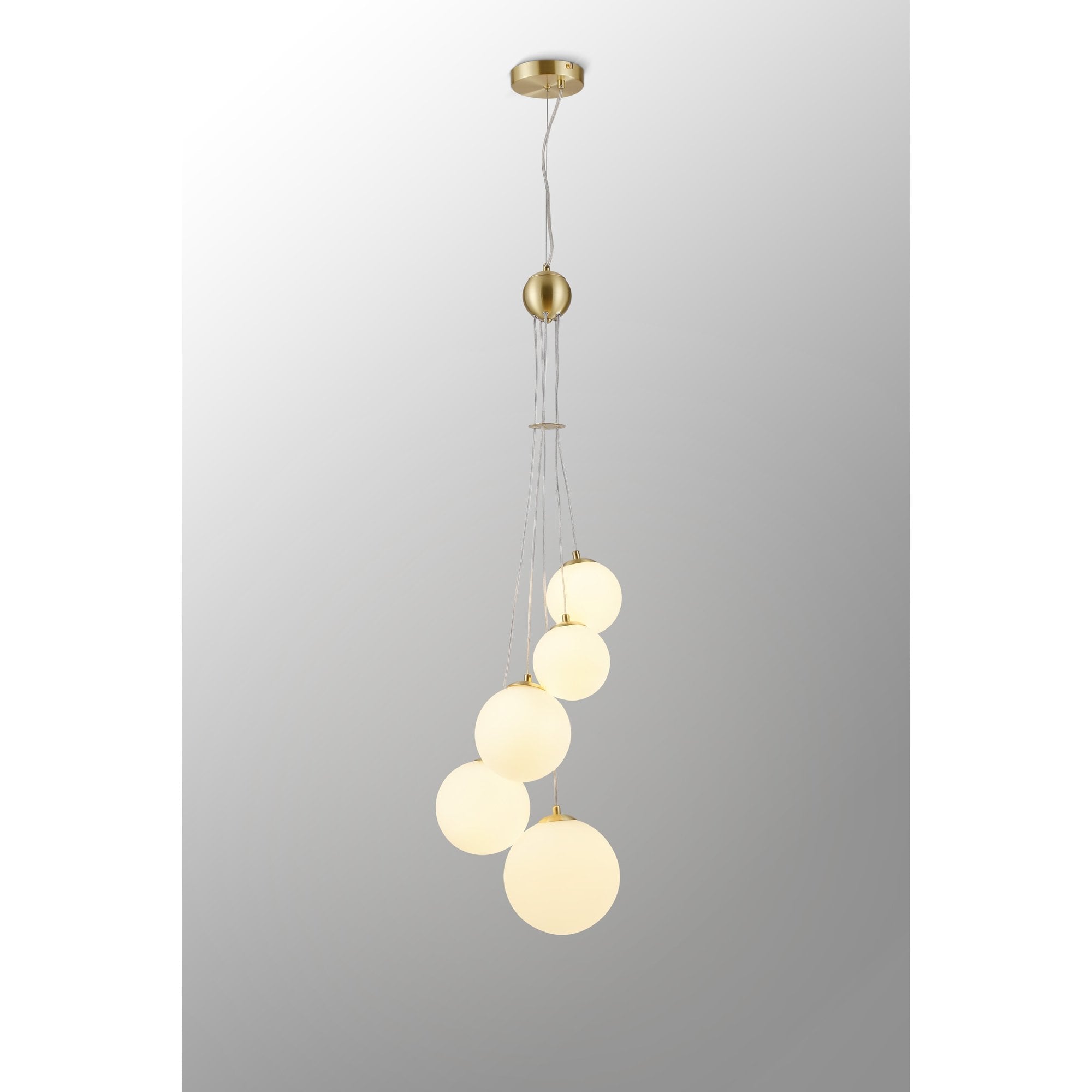 Fabula Deacon 5 Light Pendant - Satin Gold & Opal Glass