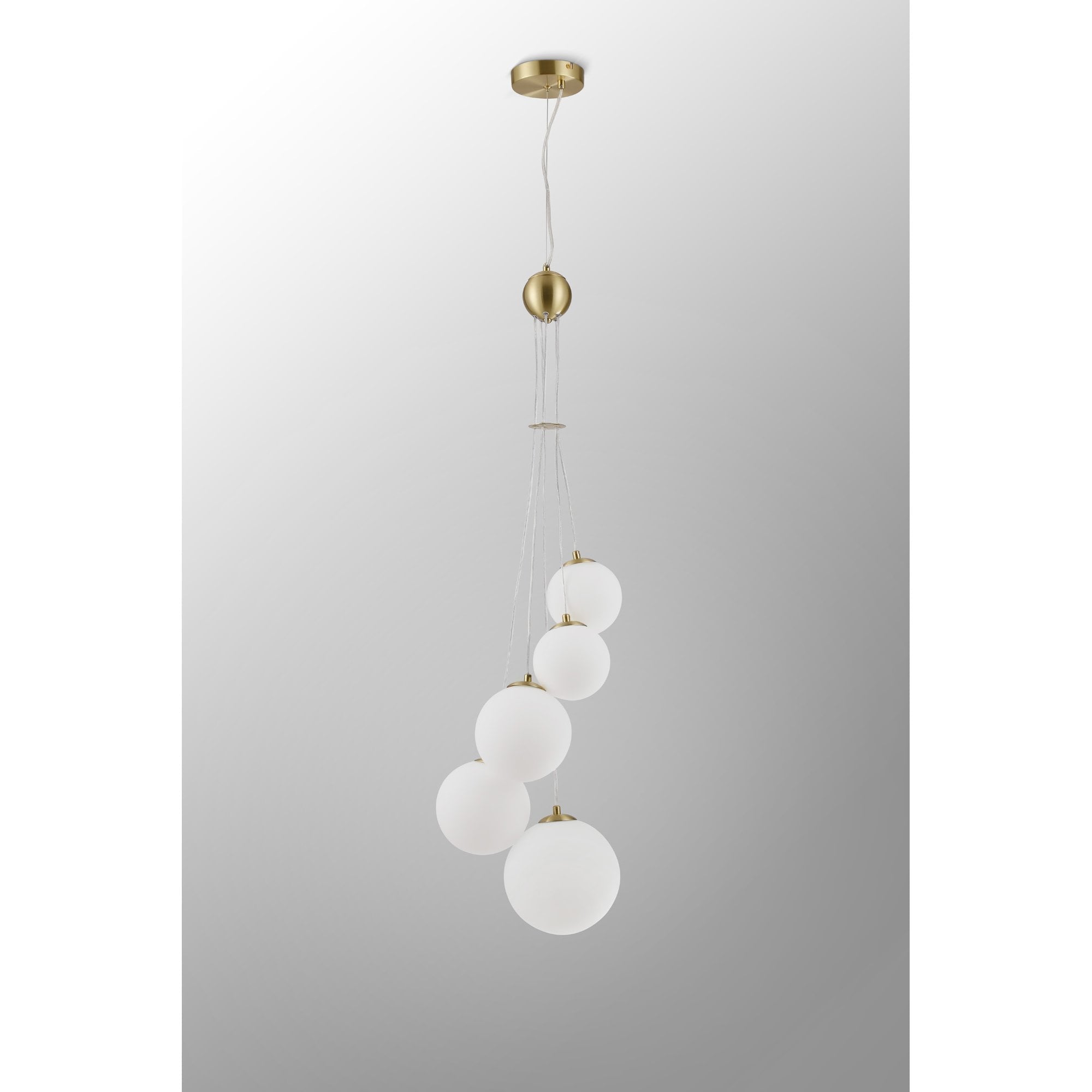 Fabula Deacon 5 Light Pendant - Satin Gold & Opal Glass