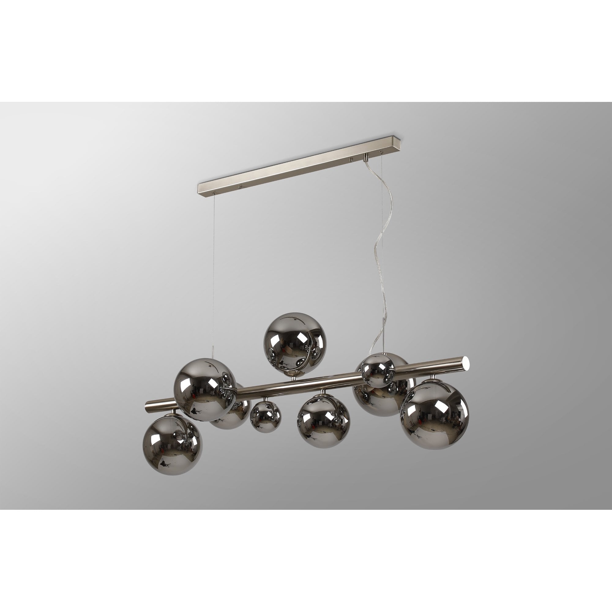 Fabula Deacon 9 Light Linear Pendant - Satin Nickel & Chrome Plated Glass