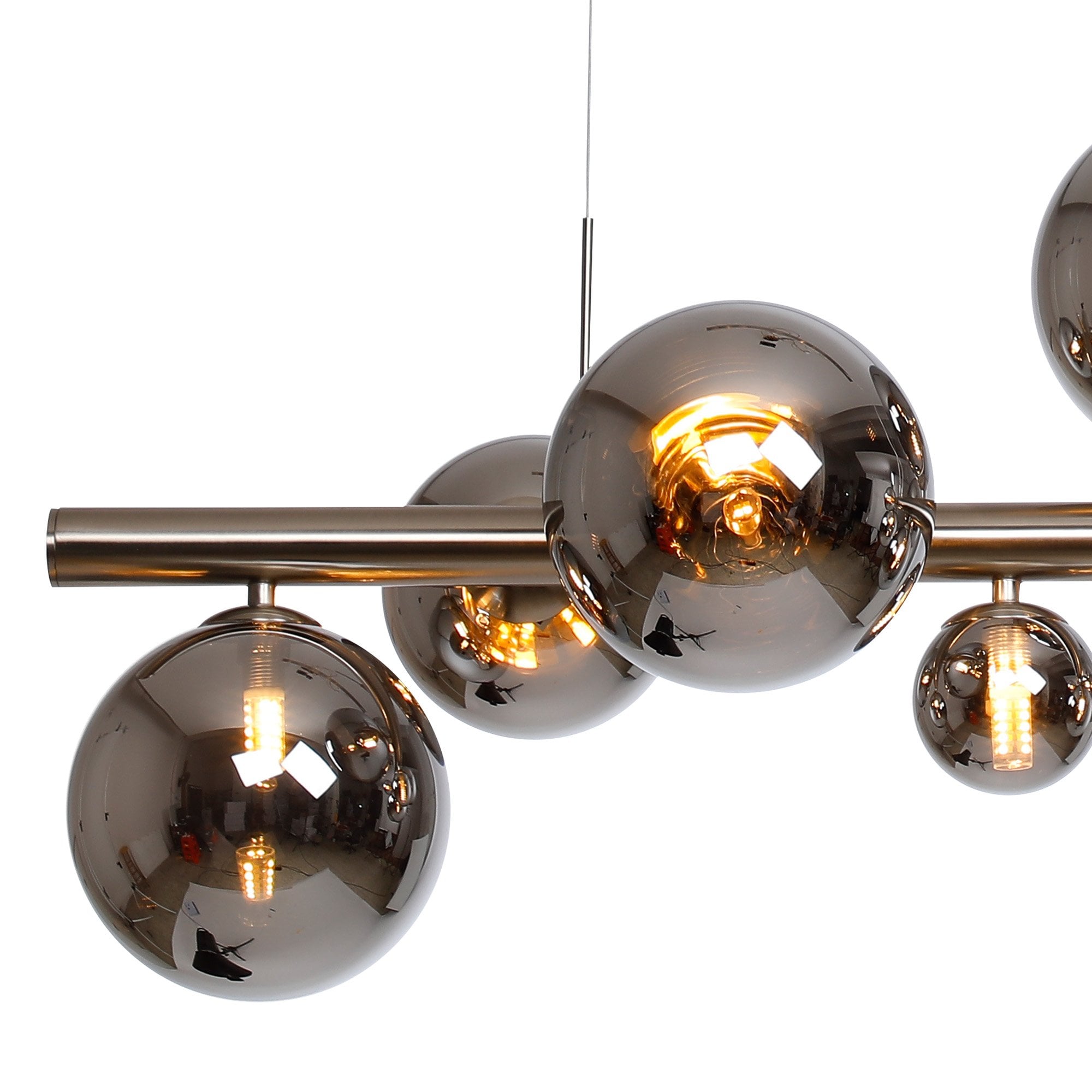 Fabula Deacon 9 Light Linear Pendant - Satin Nickel & Chrome Plated Glass