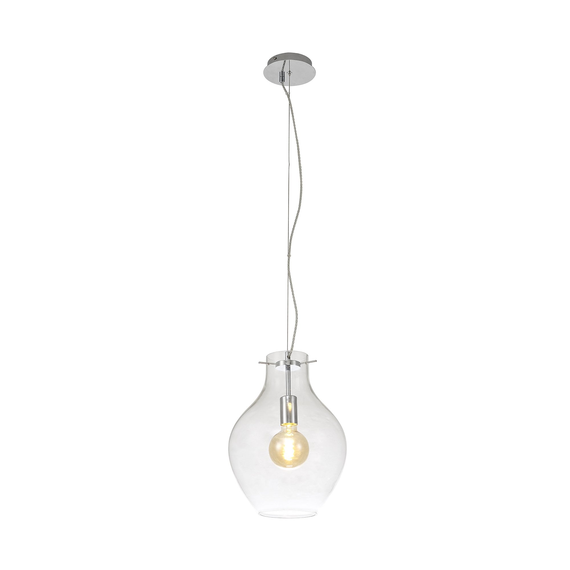 Fabula Elgar 28cm Round Pendant - Chrome & Clear Glass
