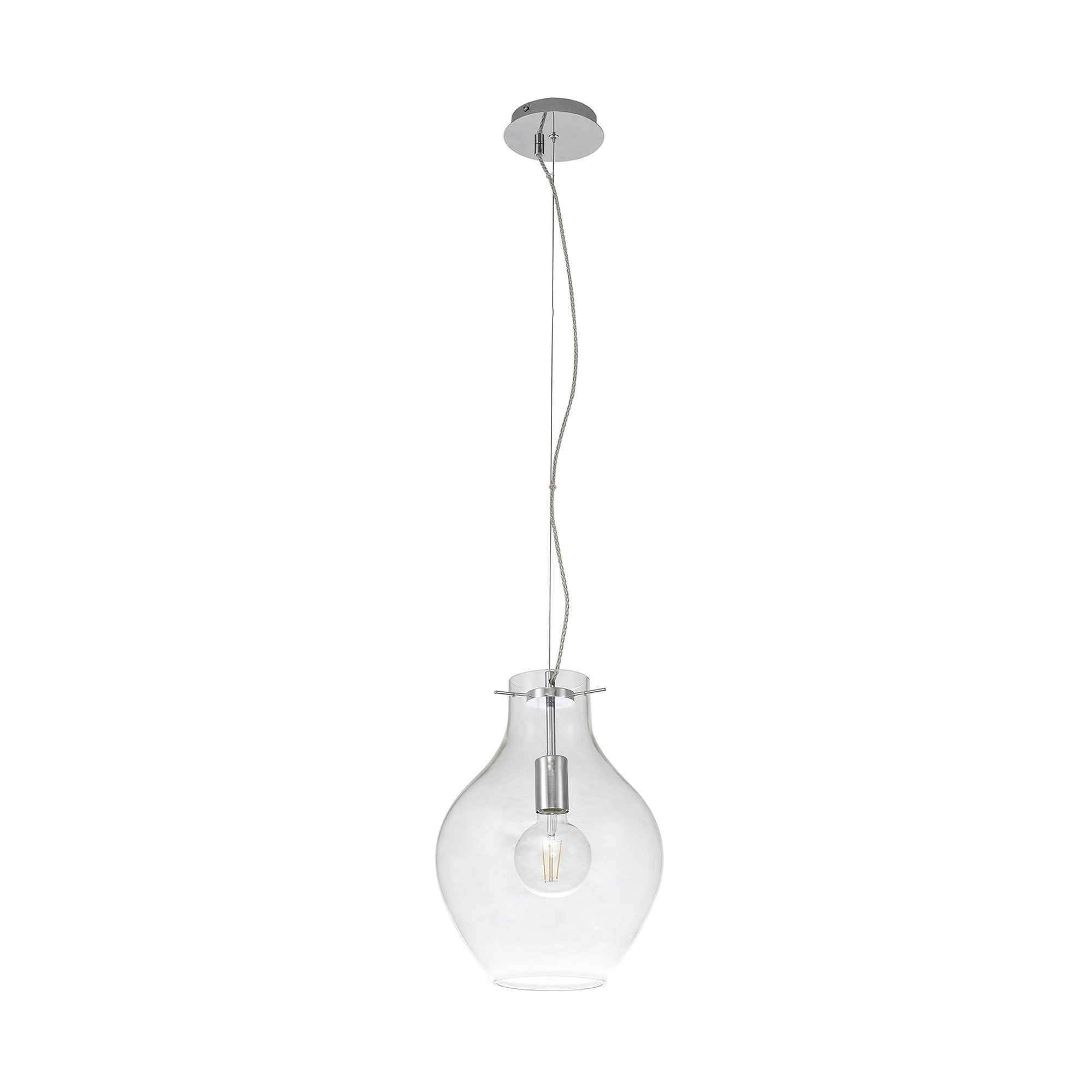 Fabula Elgar 28cm Round Pendant - Chrome & Clear Glass