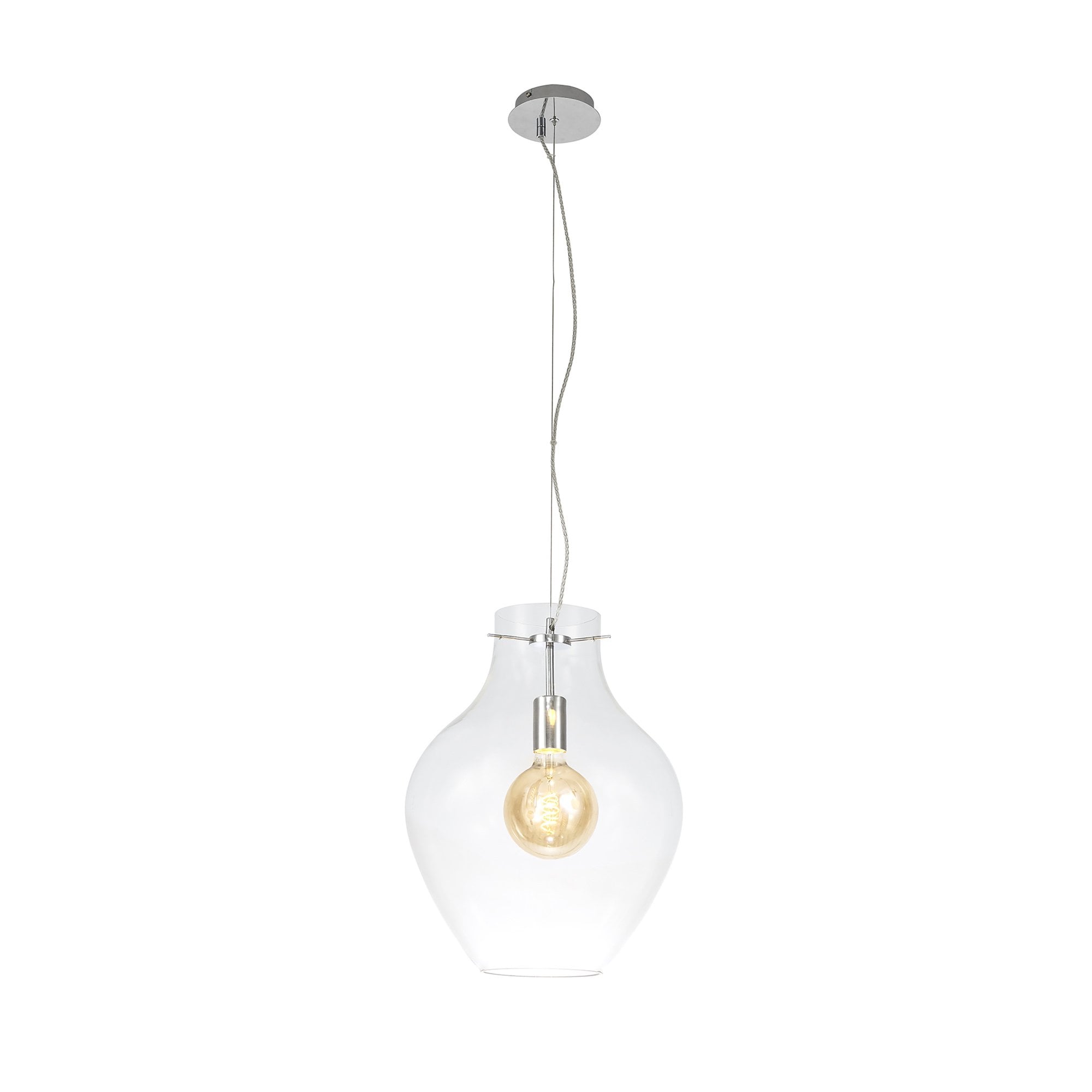 Fabula Elgar 38cm Round Pendant - Chrome & Clear Glass