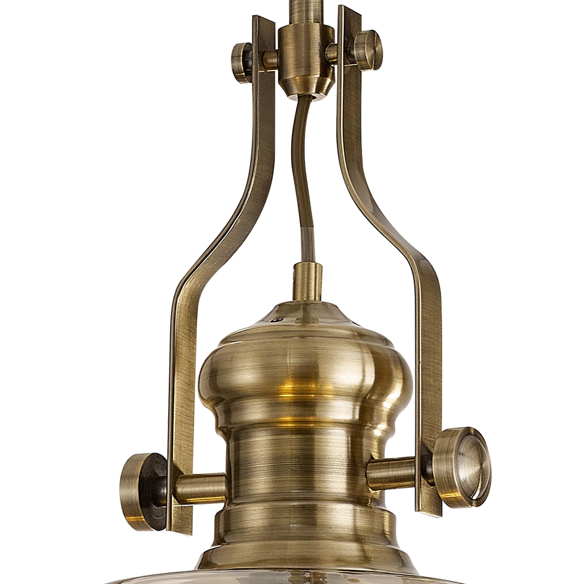 Fabula Epping Single Pendant - Round Champfered Glass Shade - Antique Brass & Cognac Glass