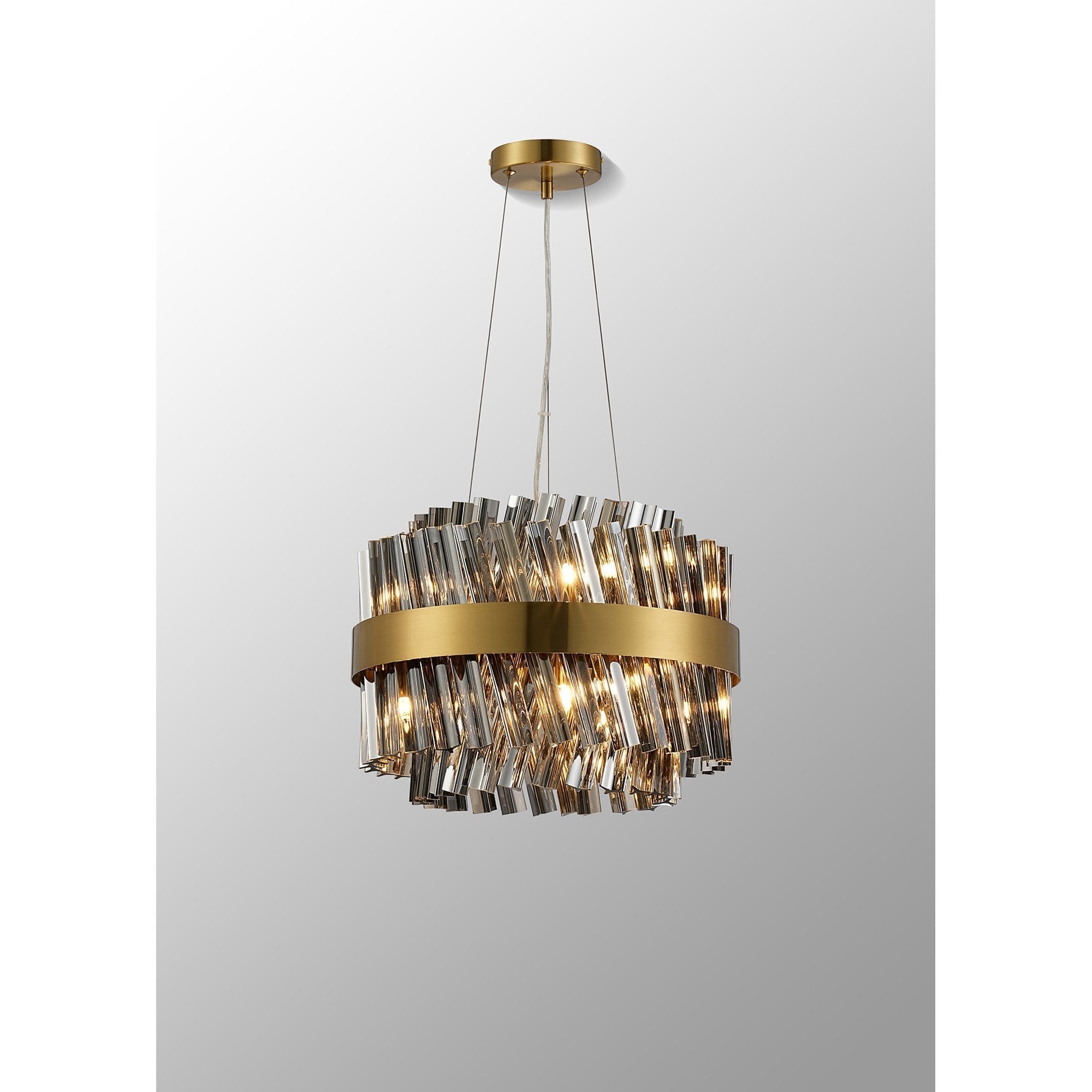 Fabula Farnley 10 Light Round Pendant - Brass & Smoked Glass
