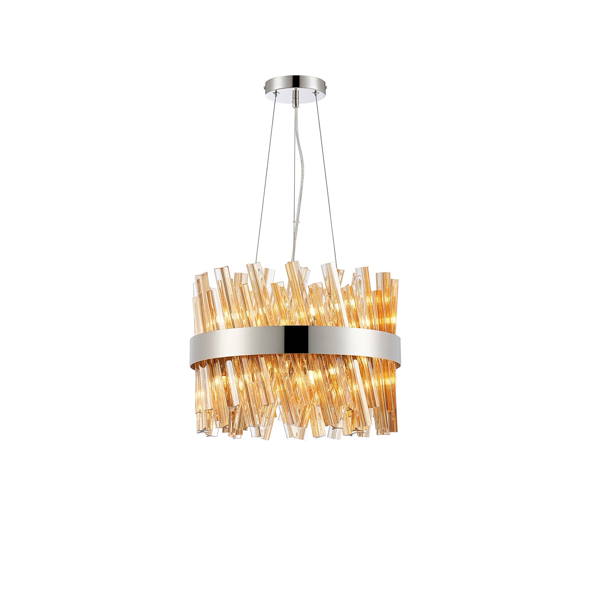 Fabula Farnley 10 Light Round Pendant - Polished Nickel & Amber Glass