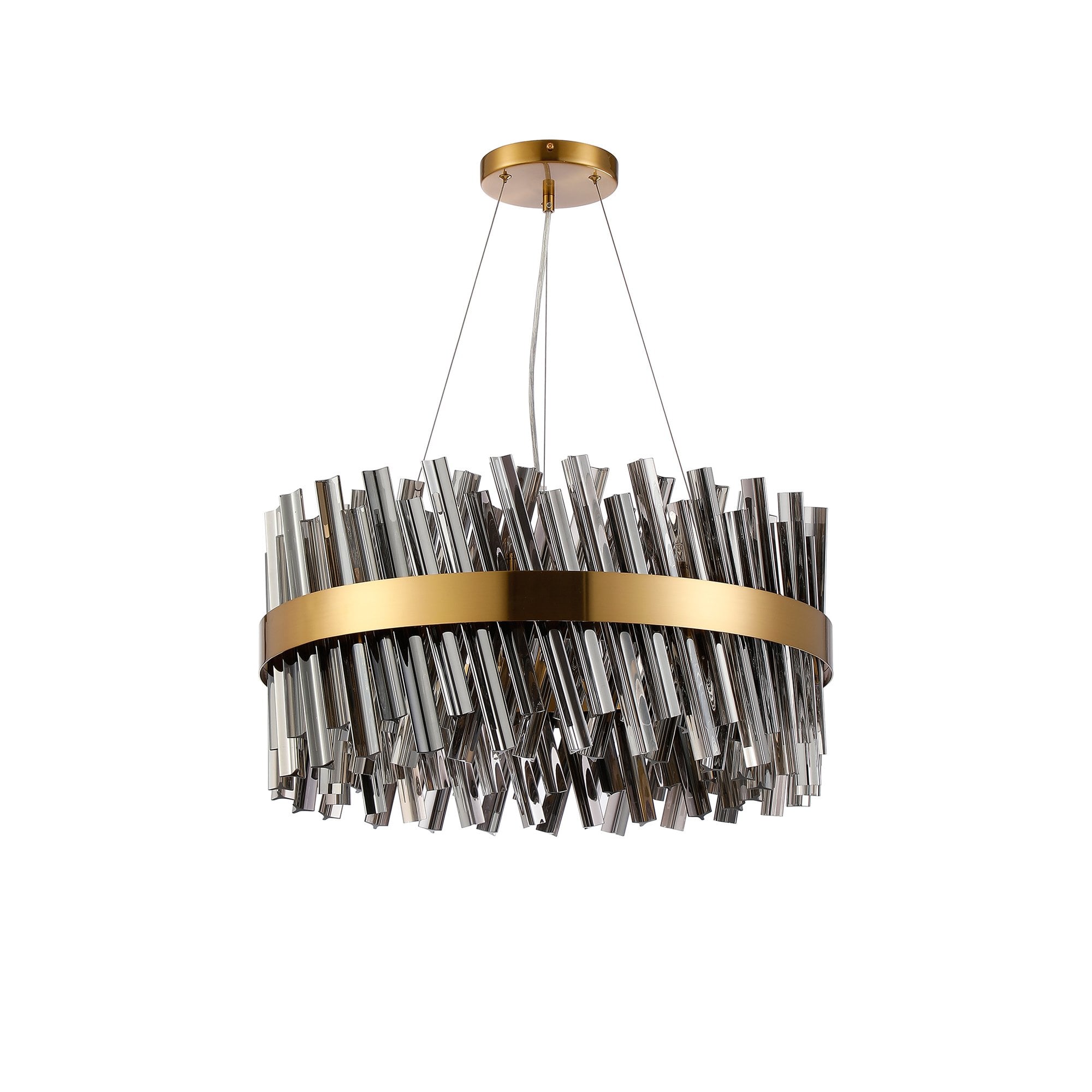Fabula Farnley 18 Light Round Pendant - Brass & Smoked Glass