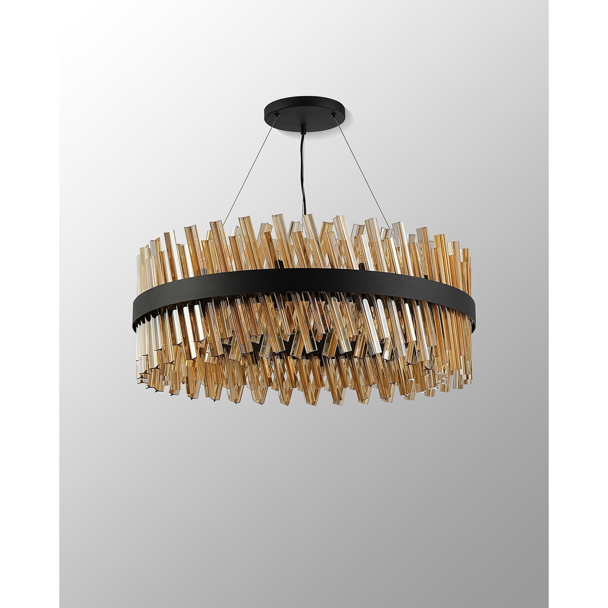 Fabula Farnley 24 Light Round Pendant - Satin Black & Amber Glass