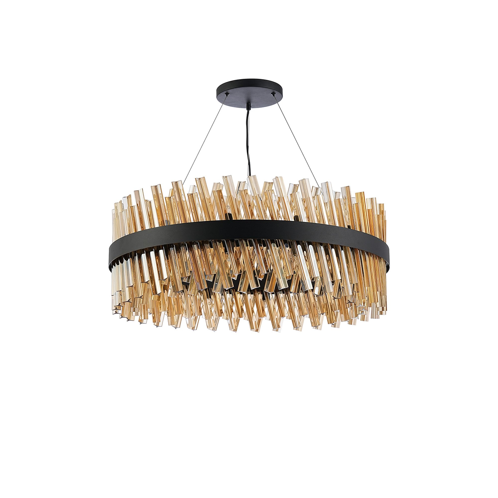 Fabula Farnley 24 Light Round Pendant - Satin Black & Amber Glass