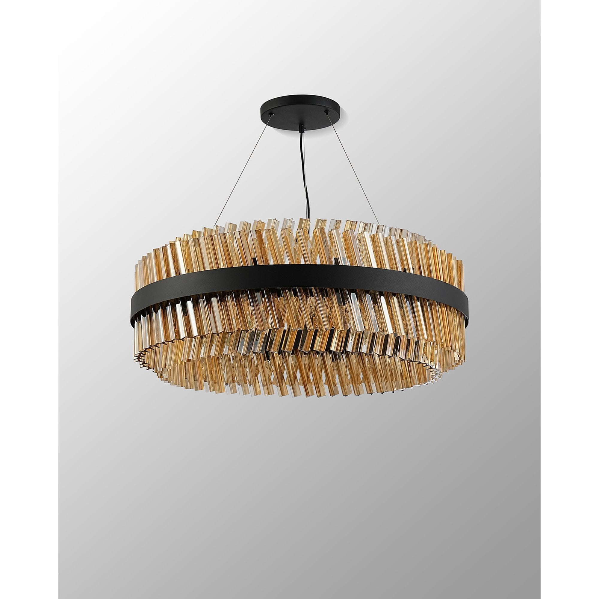 Fabula Farnley 24 Light Round Pendant - Satin Black & Amber Glass