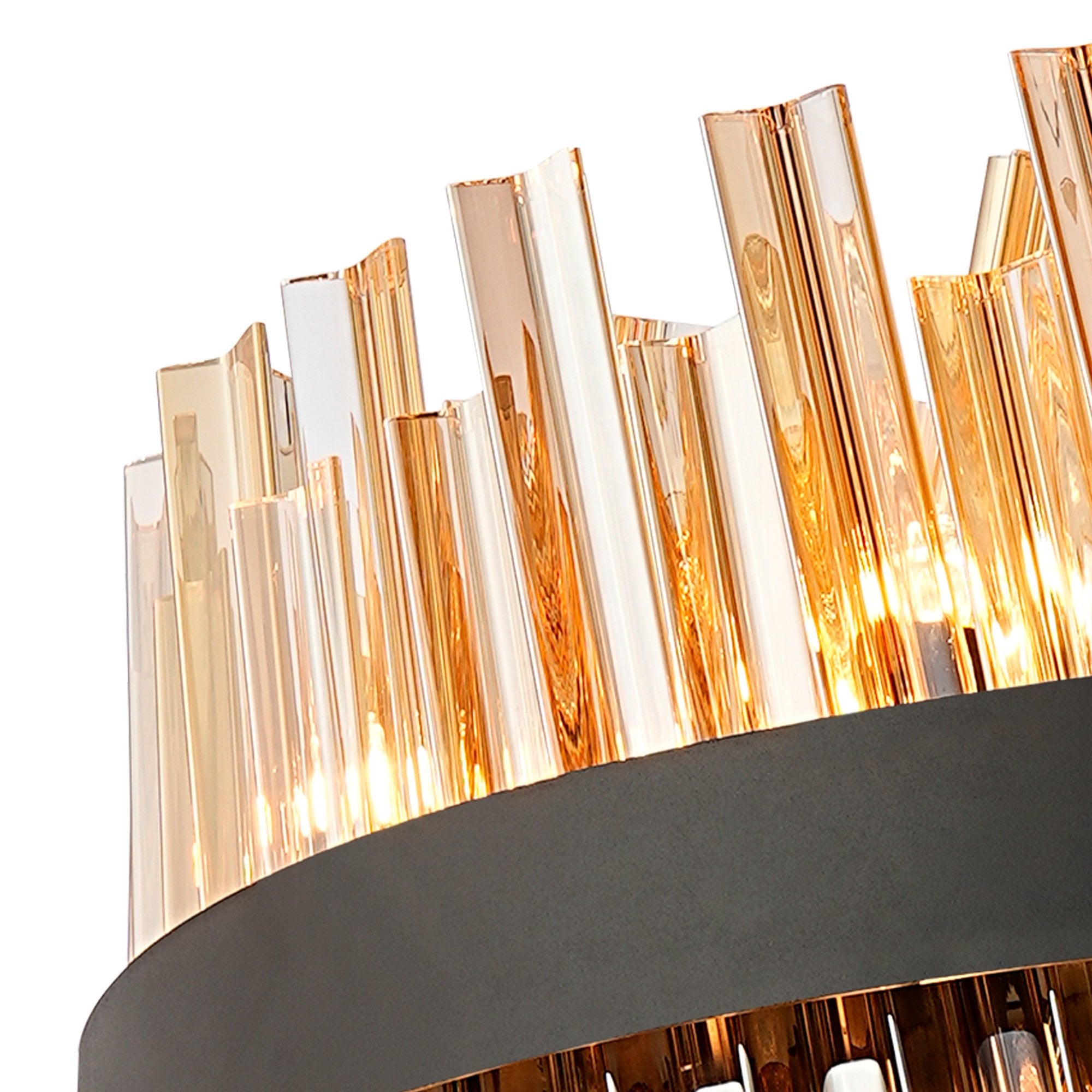 Fabula Farnley 24 Light Round Pendant - Satin Black & Amber Glass