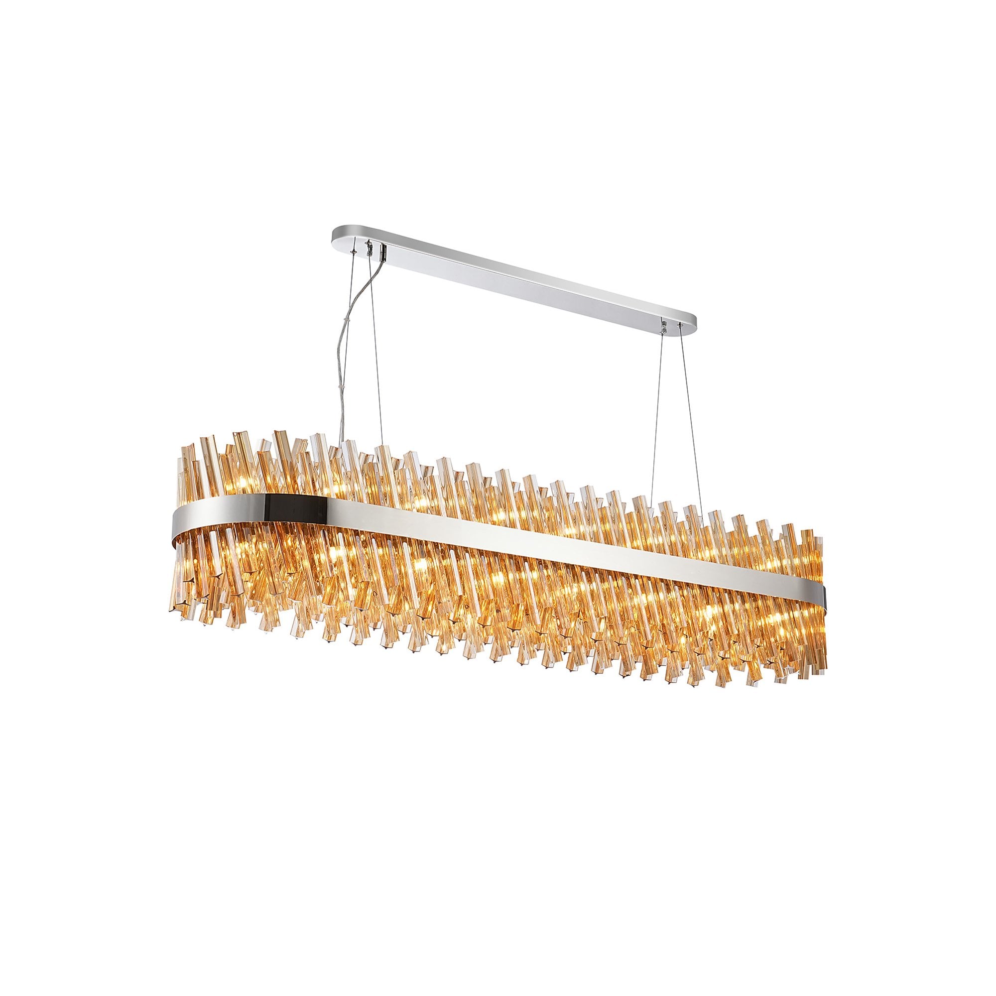 Fabula Farnley 36 Light Oblong Pendant - Polished Nickel & Amber Glass