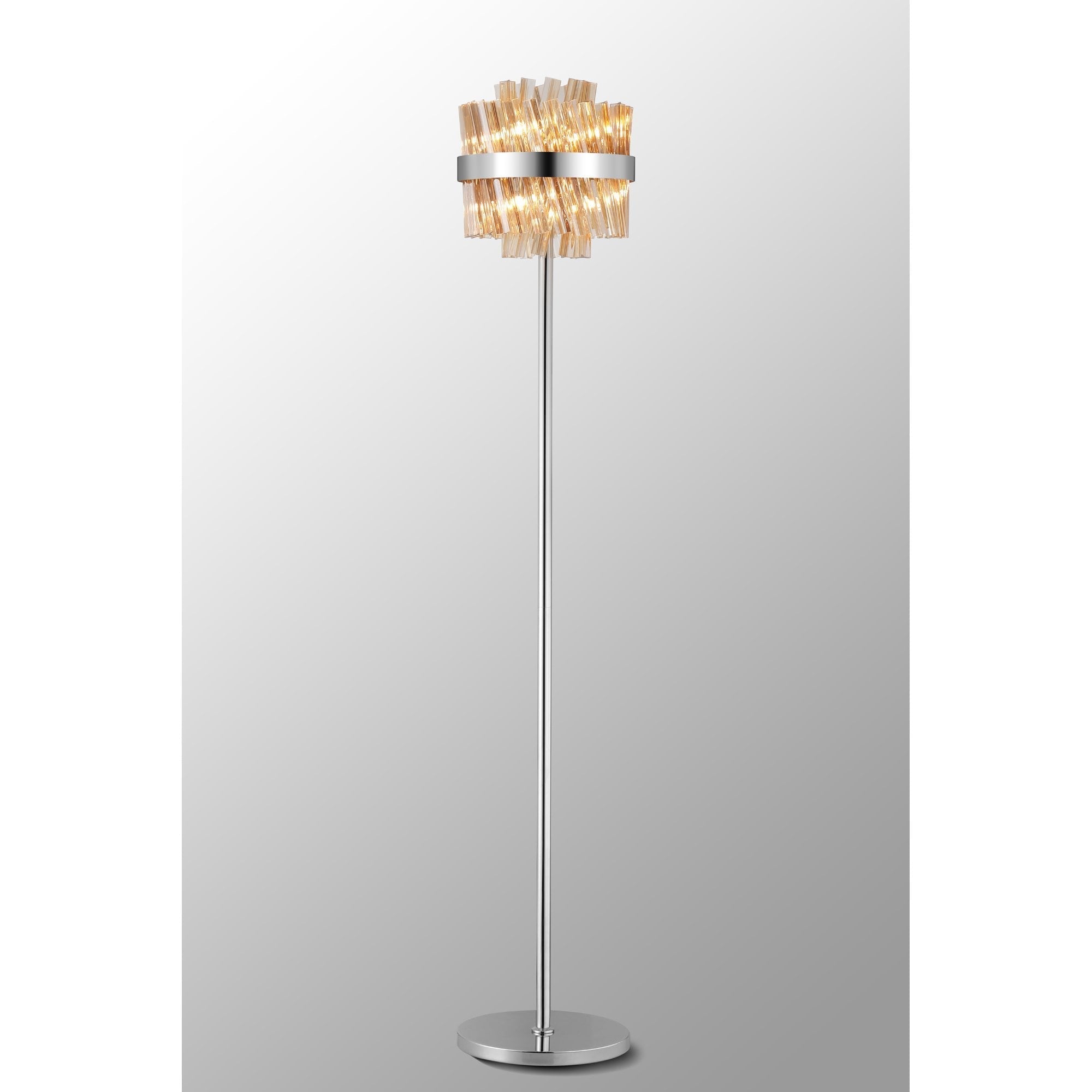 Fabula Farnley 8 Light Floor Lamp - Polished Nickel & Amber Glass