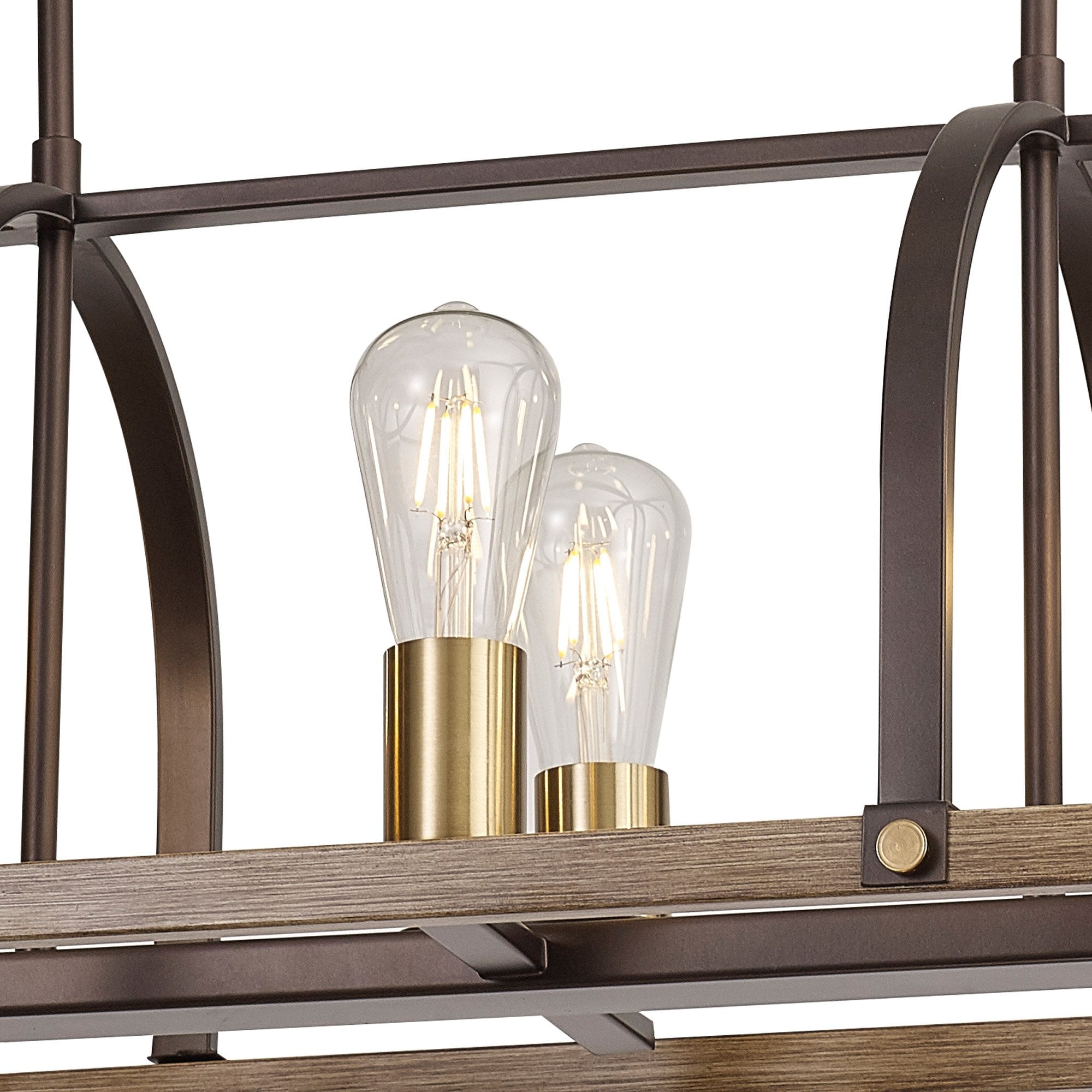 Fabula Faversham 6 Light Oblong Pendant - Antique Bronze, Brown Oxide & Wood