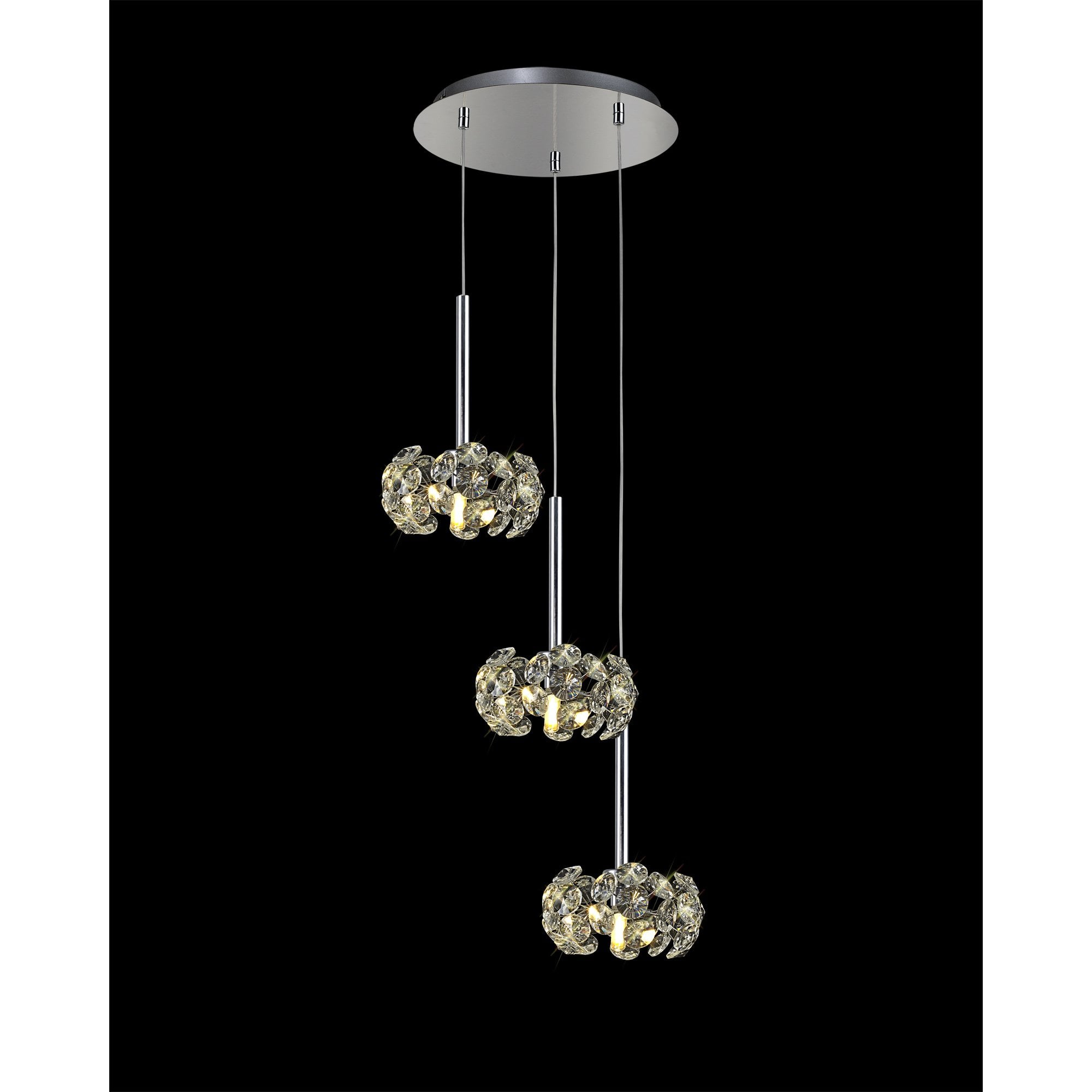 Fabula Grosvenor 3 Light Round Multi-Drop Pendant - Polished Chrome & Crystal Glass