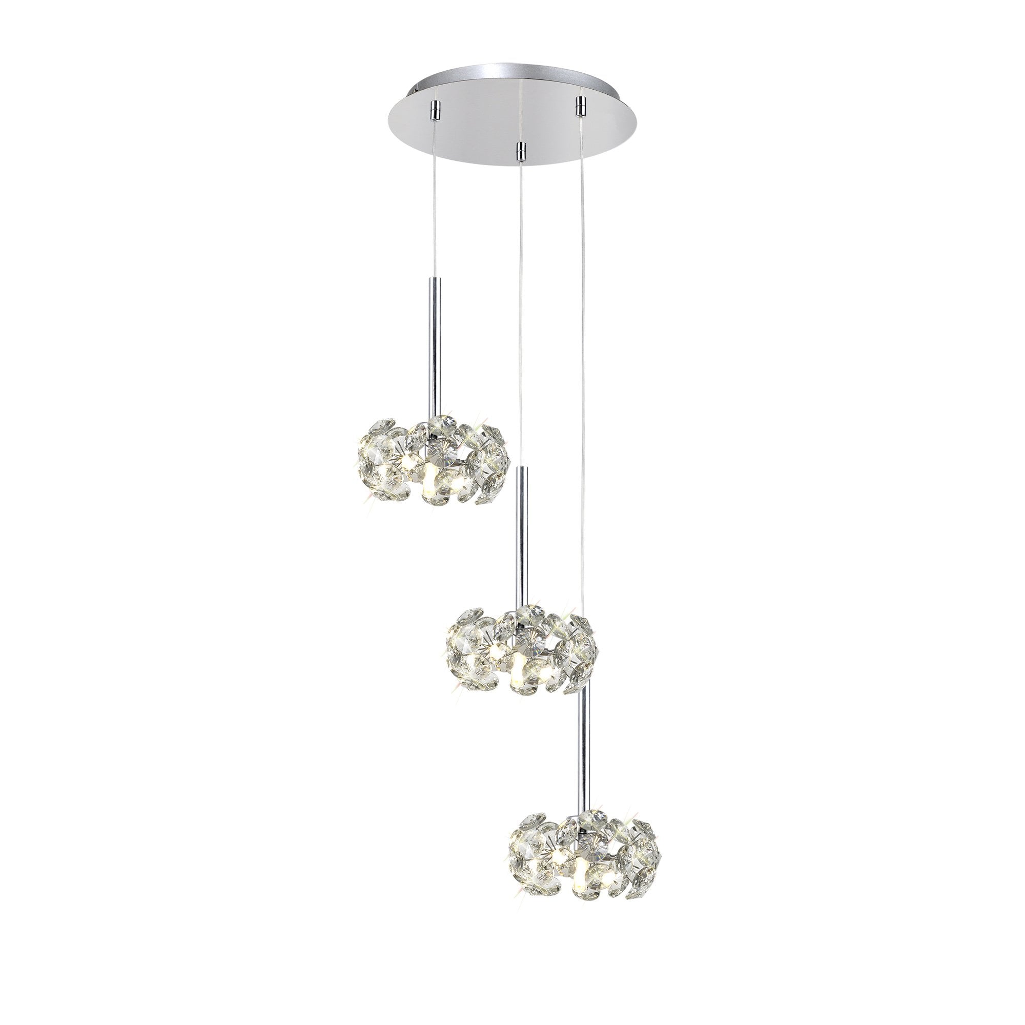Fabula Grosvenor 3 Light Round Multi-Drop Pendant - Polished Chrome & Crystal Glass