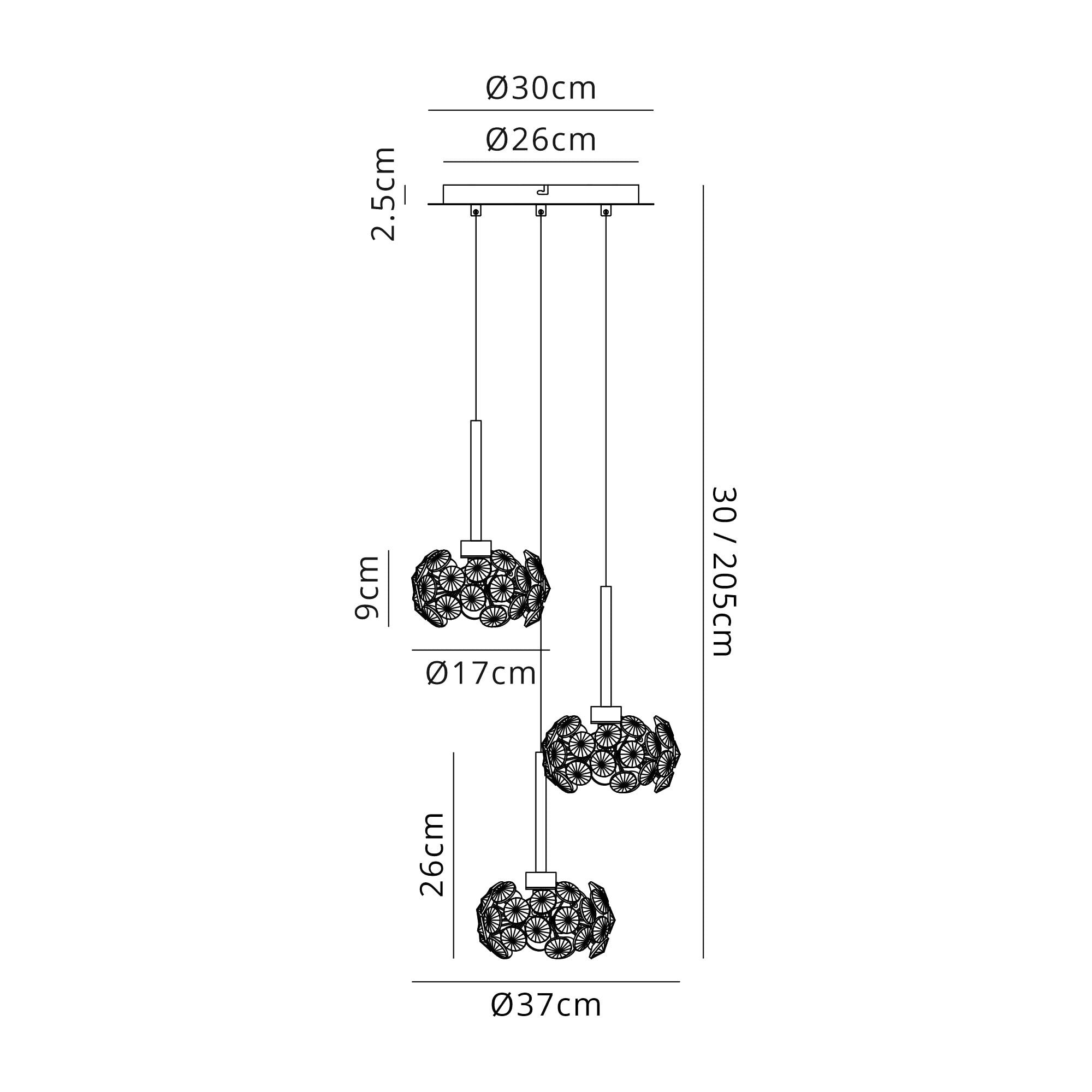 Fabula Grosvenor 3 Light Round Multi-Drop Pendant - Polished Chrome & Crystal Glass