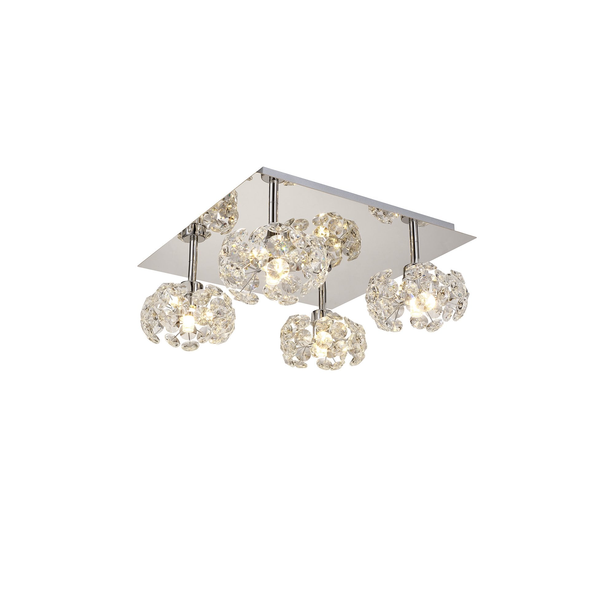 Fabula Grosvenor 4 Light Square Flush Light - Polished Chrome & Crystal Glass