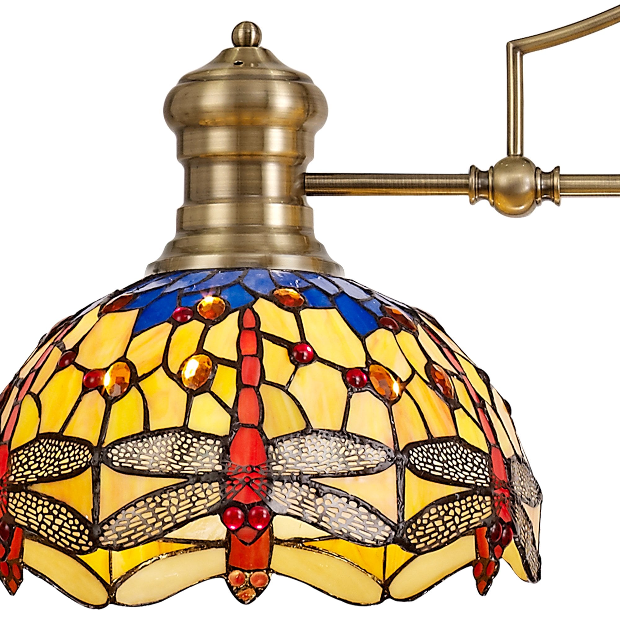 Fabula Hornbeam 3 Light Linear Pendant - 30cm Tiffany Shade - Antique Brass, Blue & Orange
